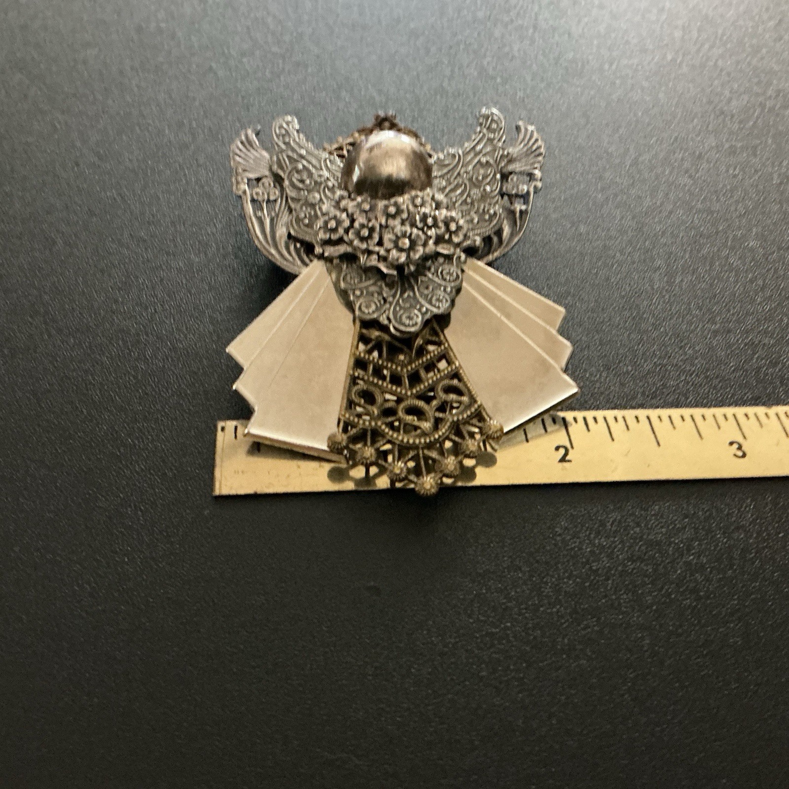 Vtg Brooch SilverT Angel 3” L 2-1/4” W Signed By Artist 1997 Memorial Ethereal