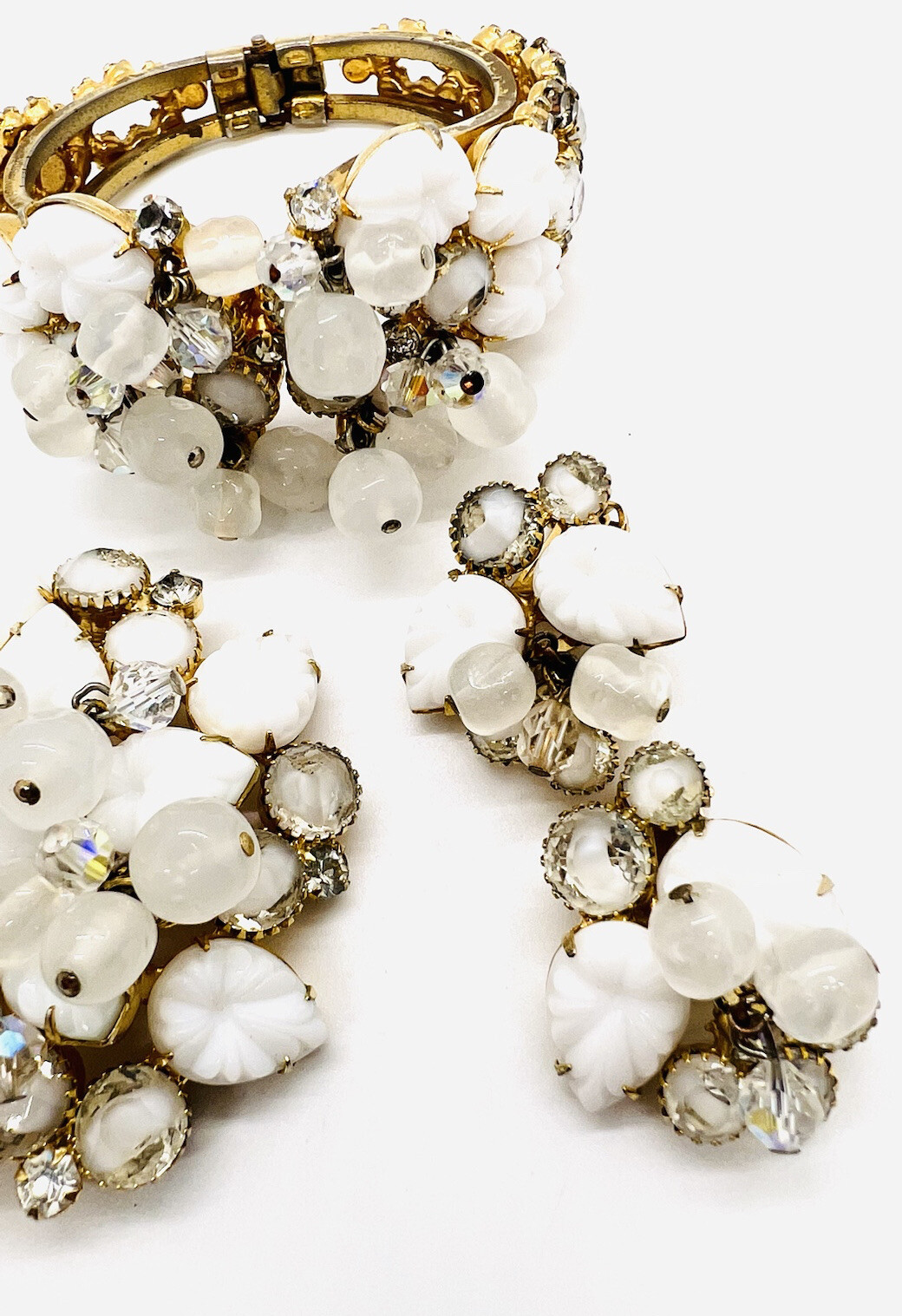 JULIANA Delizza & Elster 3pc Demi Parure Molded Glass Givre Rhinestone Cha Cha