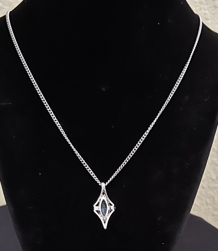 Avon 1976 Crystal Palace Silver Tone Necklace Light Blue Clear Rhinestones 20″