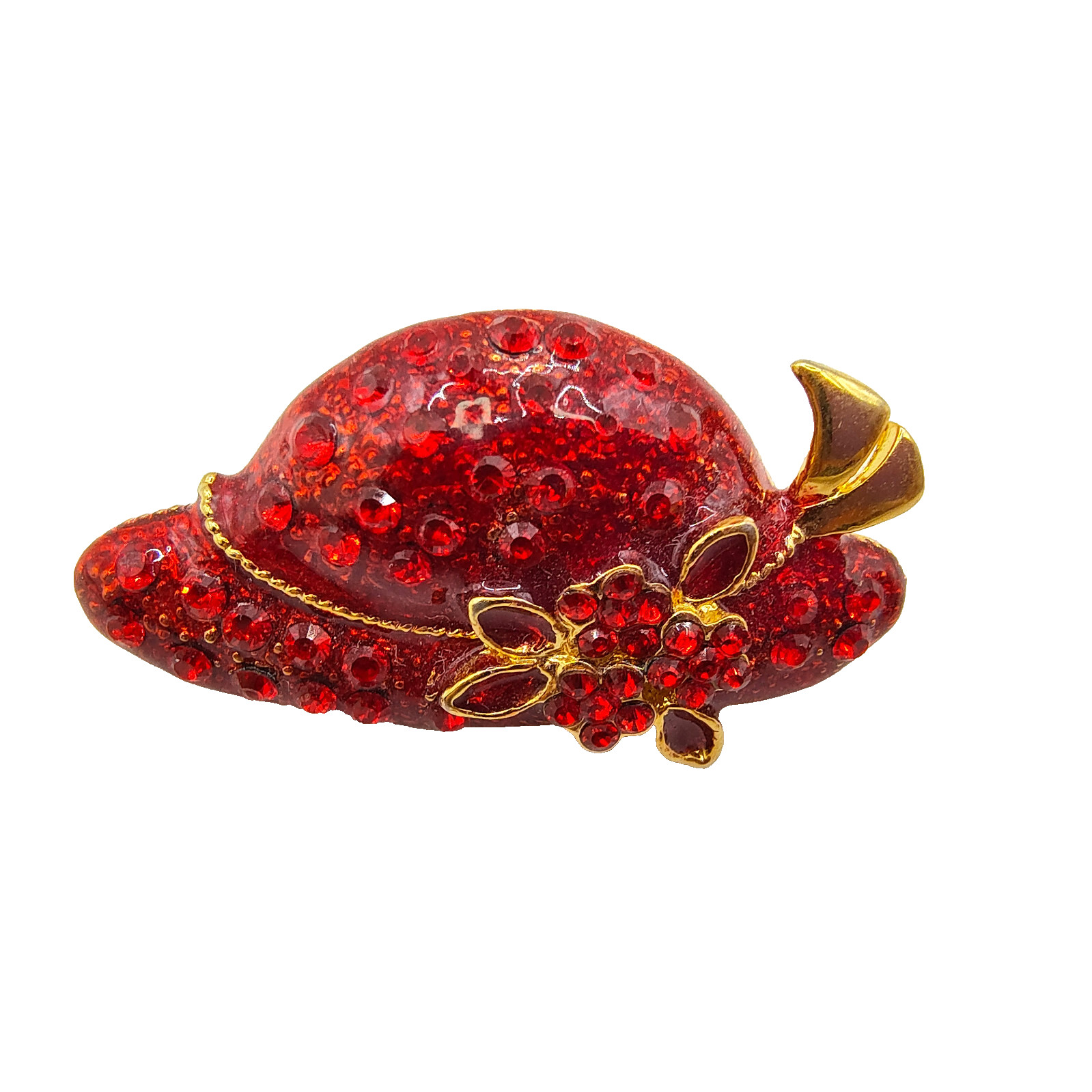 Vintage Red Hat Society Lapel Pin Brooch Enamel Rhinestone Gold Tone 1.5″