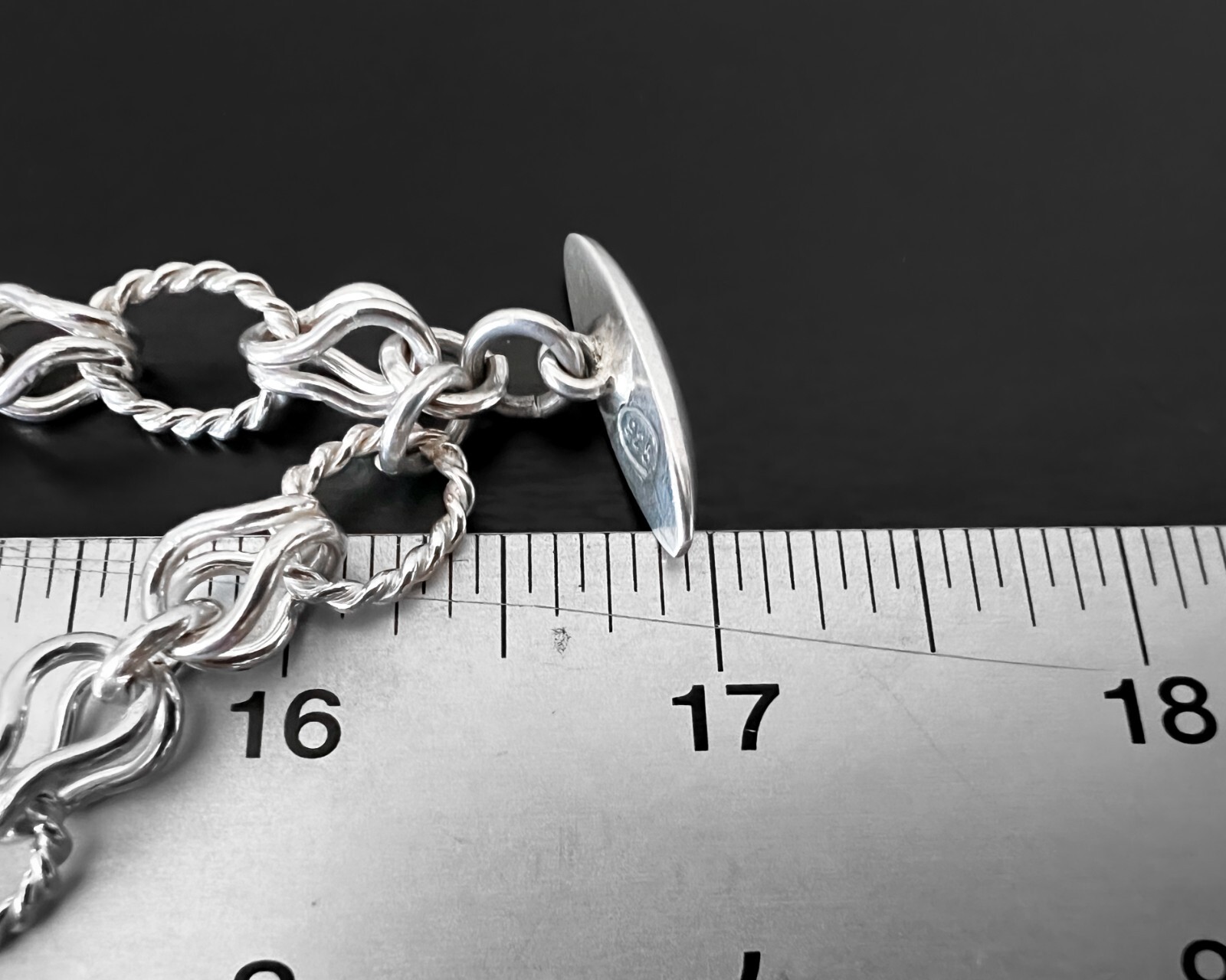 109g Heavy Double Link Twisted Cable Design Sterling Vtg Faux Pearl Necklace