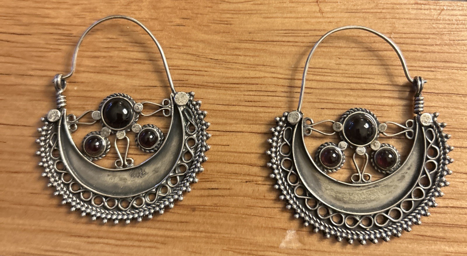 Vintage Morocco silver black onyx ornate tribal Dangle earrings 900