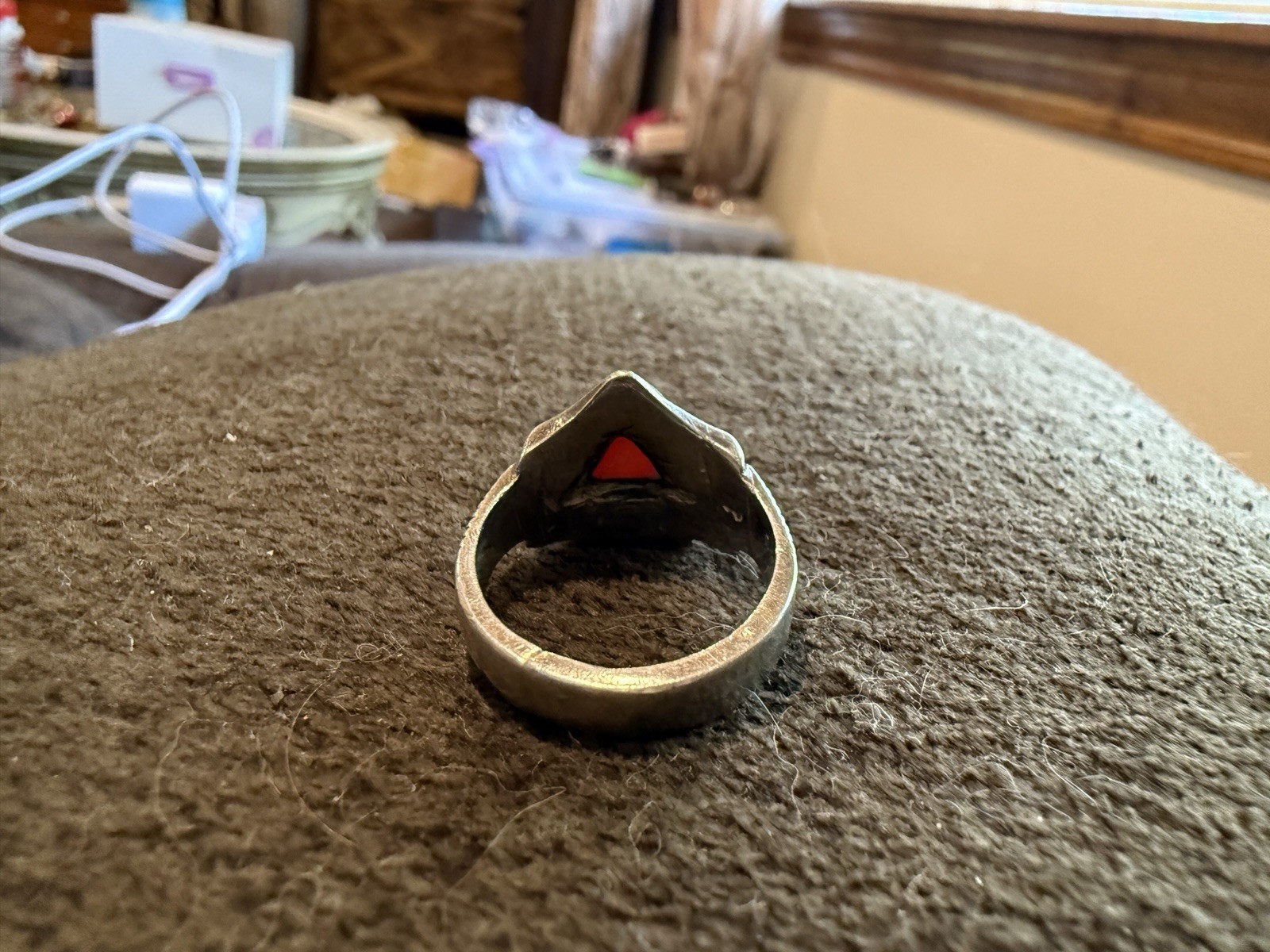 OLD Sterling Silver 925 Ring Unmarked 7.1grams Coral? Jasper? Size Is Almost 7.5