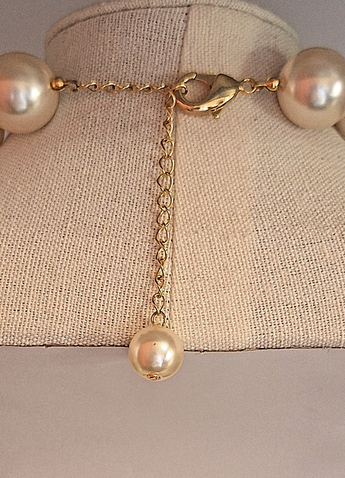 Vintage Large Faux Opulent Pearl Hand Knot Choker Necklace w Extension Chain
