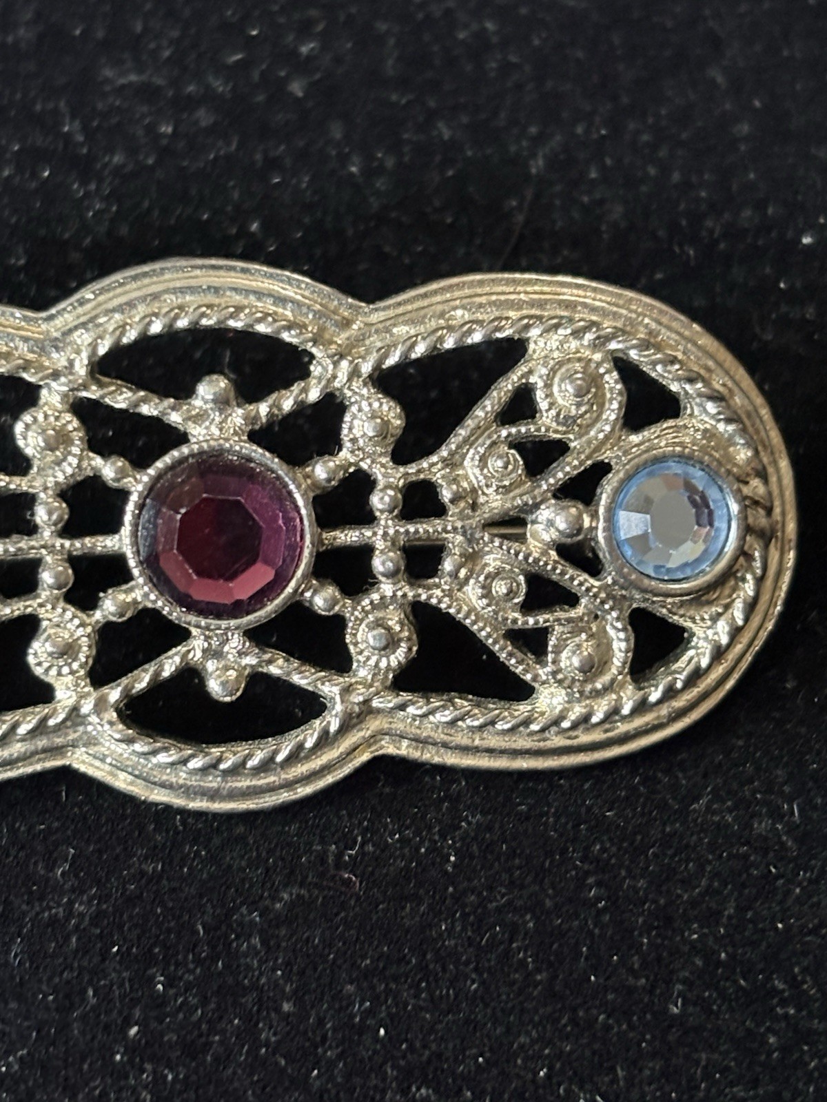 2” Silver Toned Brooch With Blue And Purple Glass Stones (19)