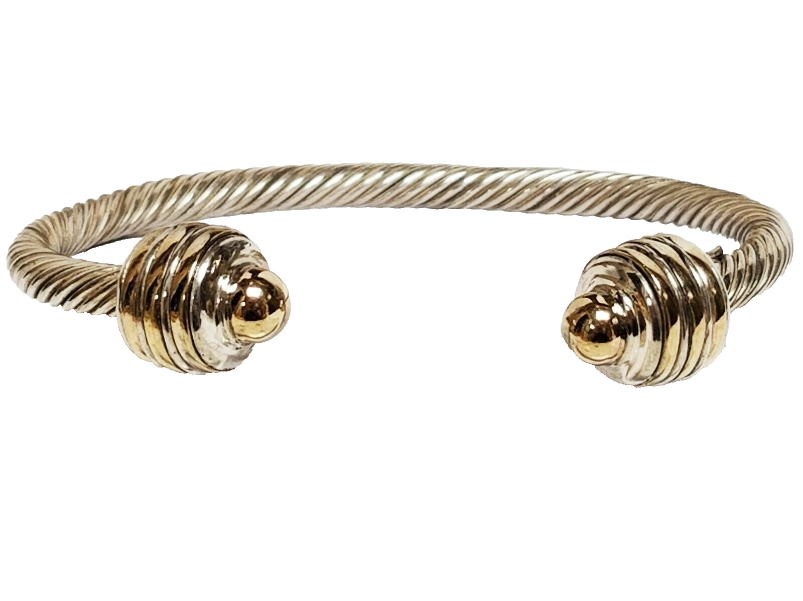 Vintage Signed ANDREA CANDELA AC Sterling Silver & 14K Gold Cable Cuff Bracelet