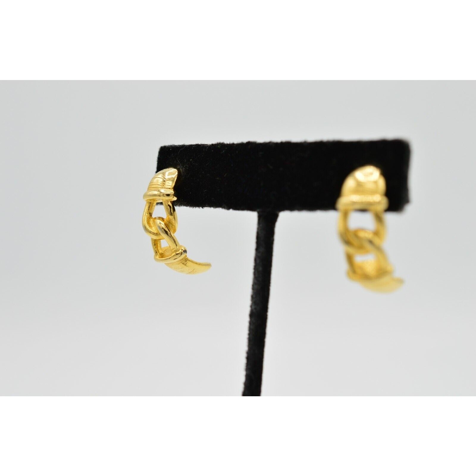 Vintage Dangle Linked Chain Earrings Gold Tone Dangle Hoop Elegant NOS 1980s 9C