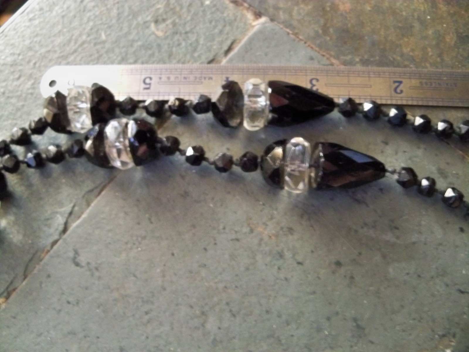 RARE Large CUT VINTAGE vauxhall NECKLACE art deco long lariat tassel CZECH bead