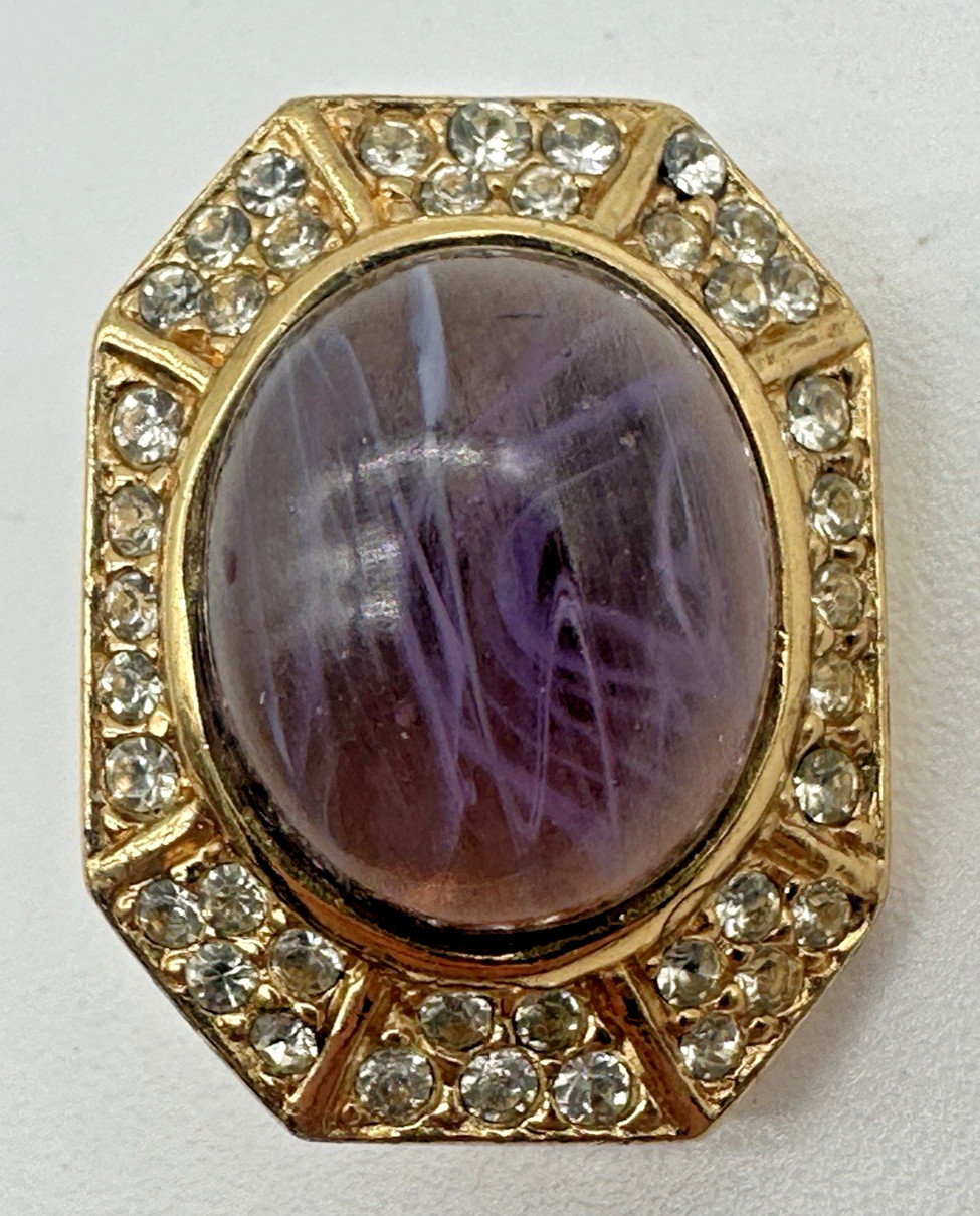 Vintage Ciner Gripoix Poured Glass Cabochon & Rhinestone Clip-on Earrings