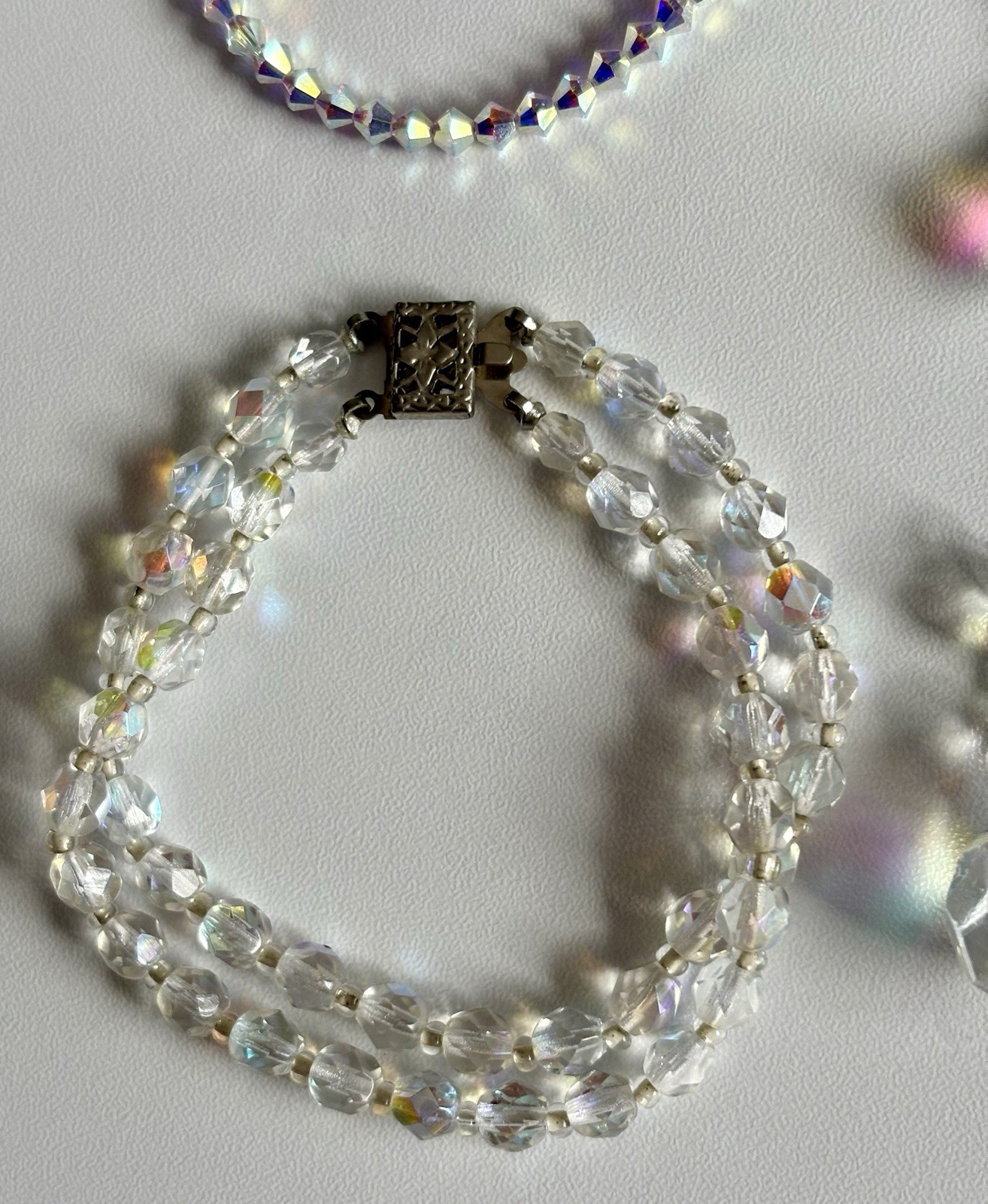 Vintage Crystal Aurora Borealis Necklace Bracelet Earrings Brooch Pin Ring Lot