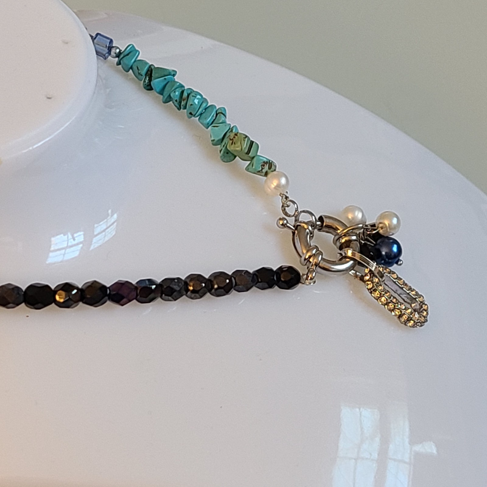 14″ Artisan Necklace – Genuine Turquoise Nuggets & Fire-Polished AB Glass Beads