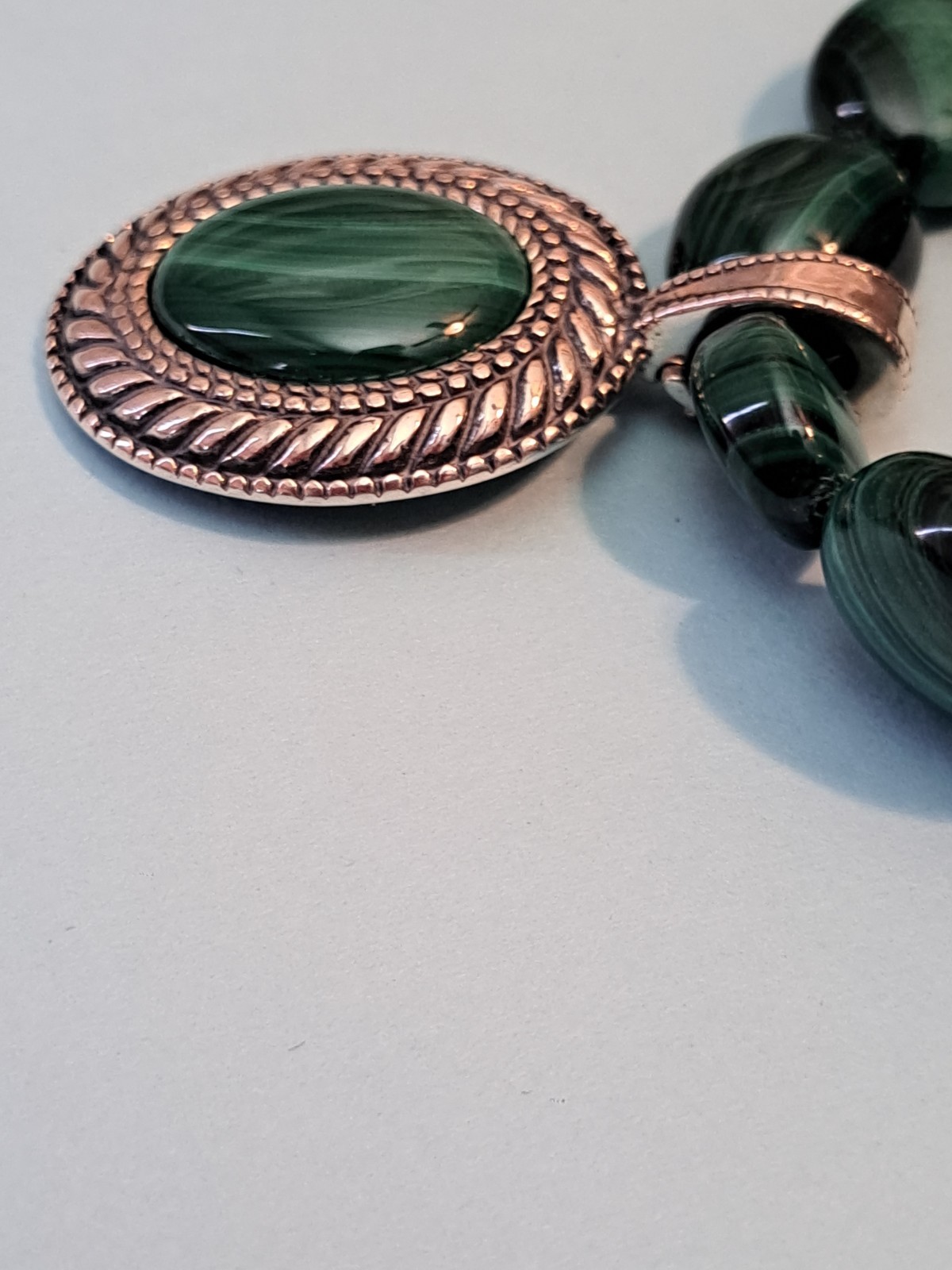 Vtg Carolyn Pollack 925 Sterling Silver Green Malachite Beaded Enhancer Necklace