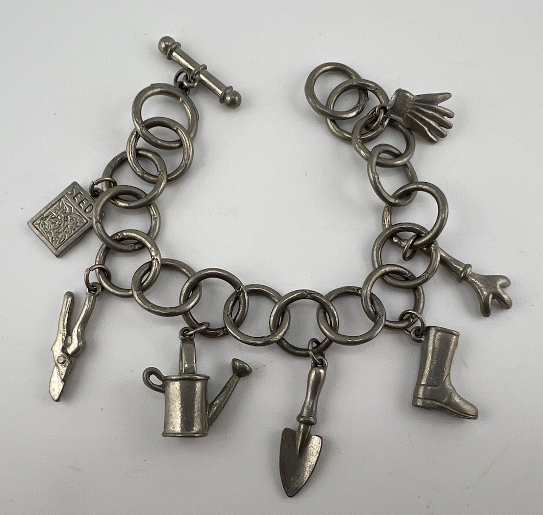 Vintage Gardner Gardening Heavy Pewter Charm Bracelet – Signed Clift