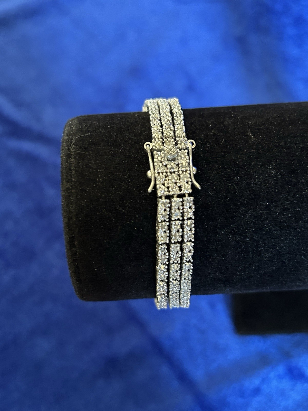 Vintage Sterling Silver Triple Strand Diamond Tennis Bracelet Size 6.75 Nice One