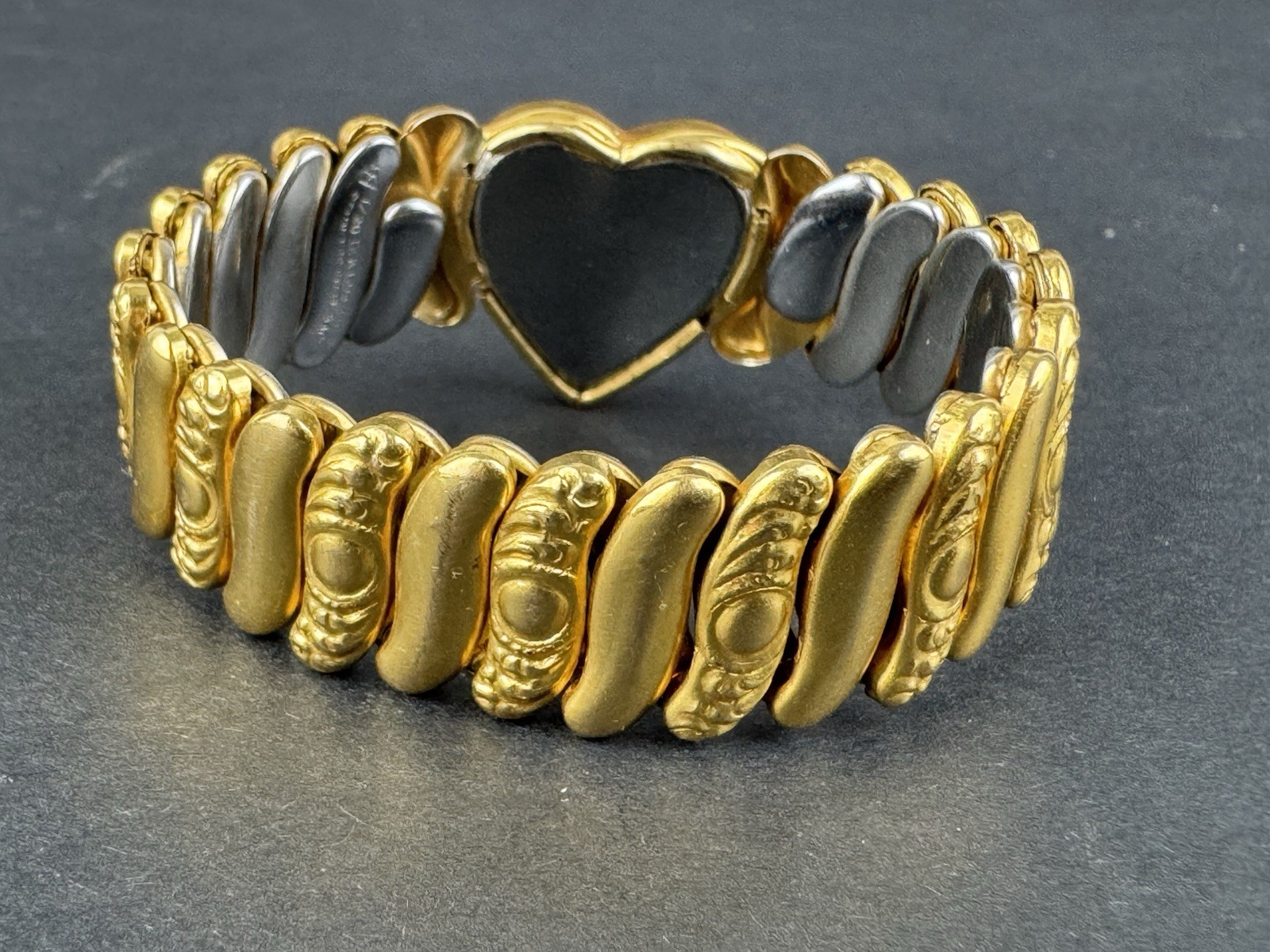 Vintage Sweetheart Bracelet Gold Heart 1/20 12KGF Stretch Band Child Size EUC