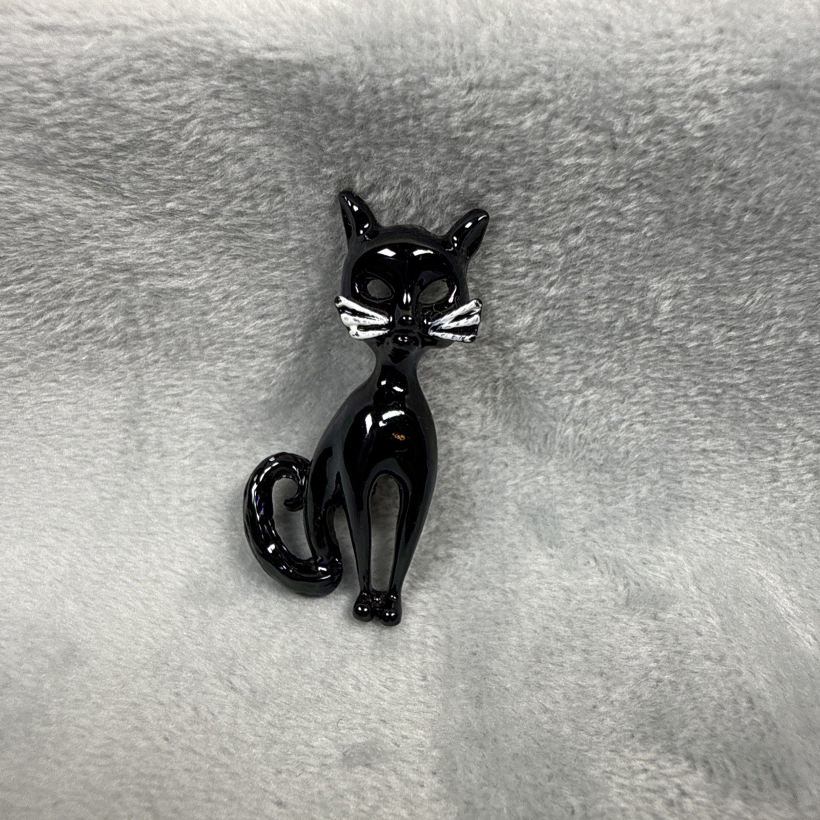 Vintage Black Cat Brooch Iridescent Enamel Oil Slick Finish Vintage Pin Whiskers
