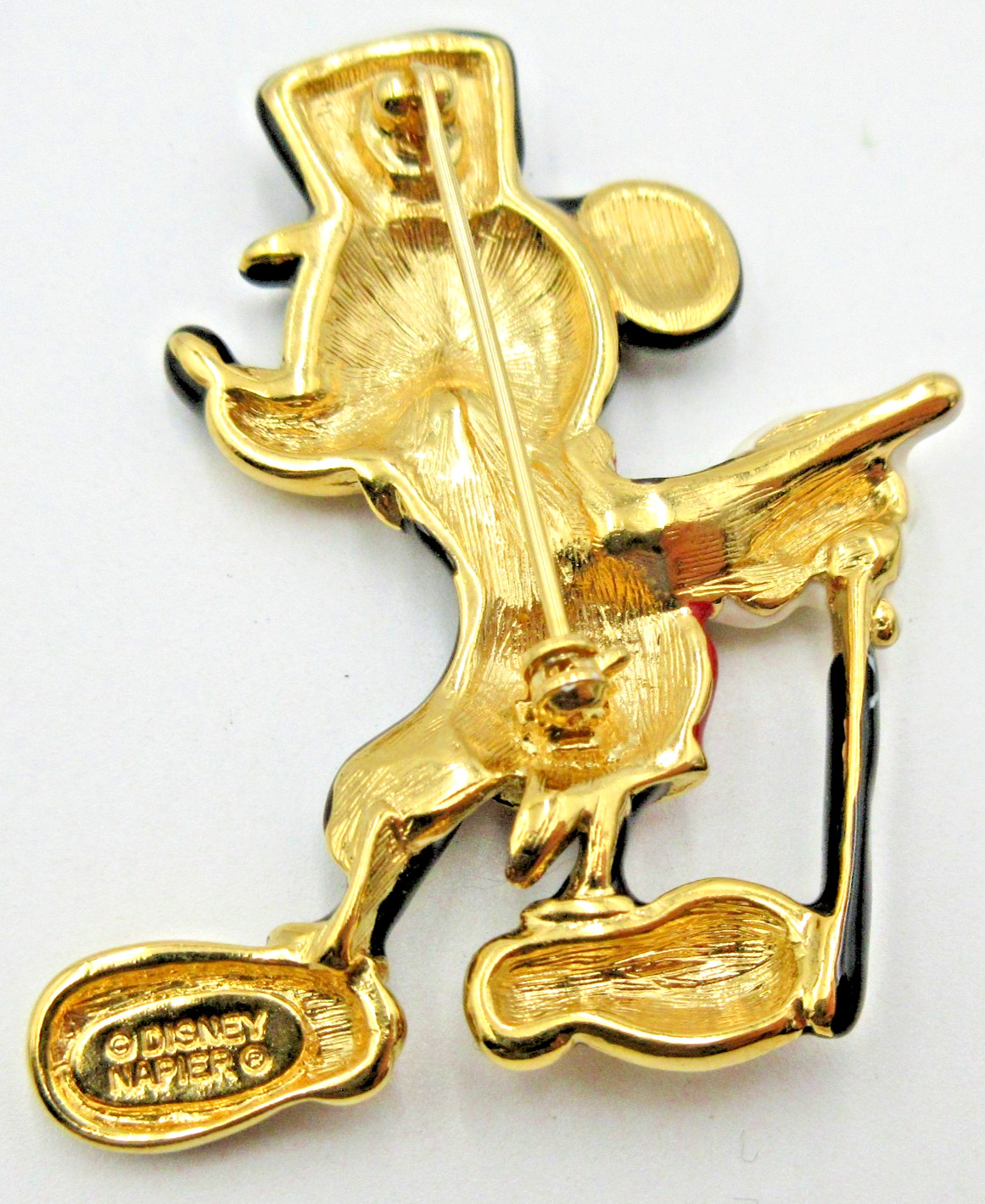 VTG 1980s NAPIER MICKEY MOUSE TUXEDO TOP HAT Black red gold tone Brooch Pin men