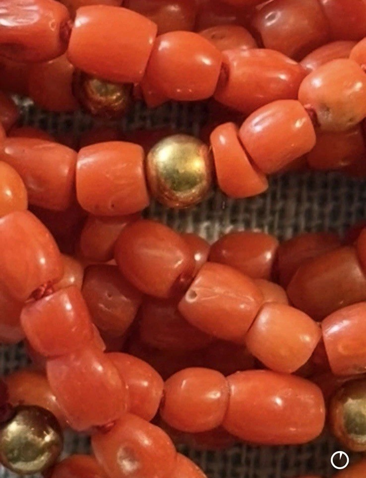 Vintage 18k Gold Multi Strand Coral Necklace Statement Chunky European 17”
