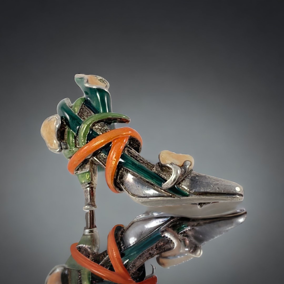 Vintage KJL Sterling 925 Calla Lily High Heel Shoe Enamel Brooch Signed
