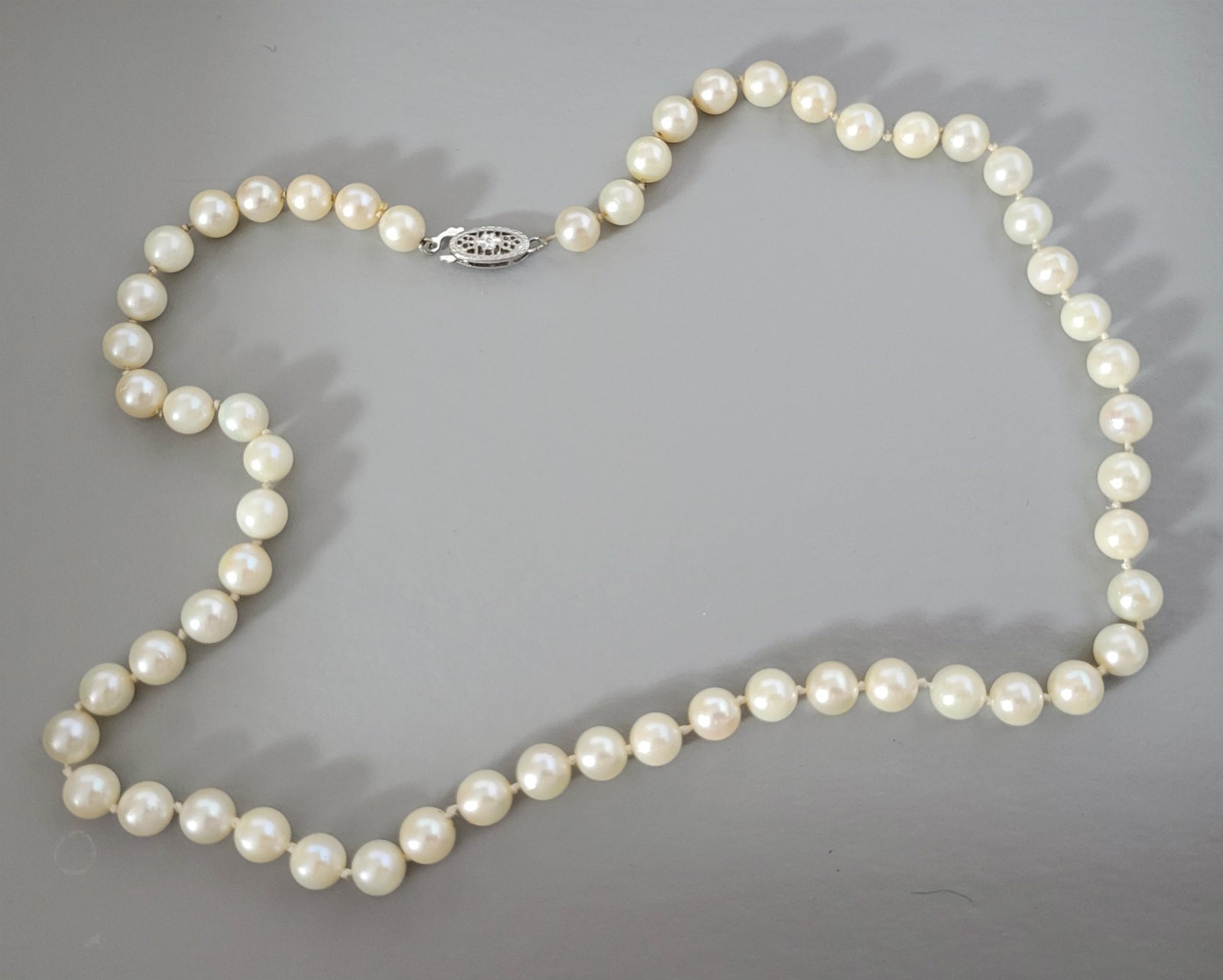 6mm White Pearl Strand Necklace w/ 14K Clasp vintage 16 1/2 inch