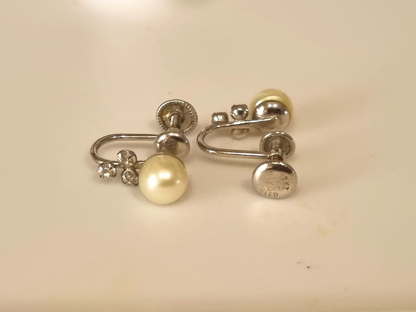 Vintage 12k White Gold Filled Cultured Pearl Topaz Pendant Earring Set See Video