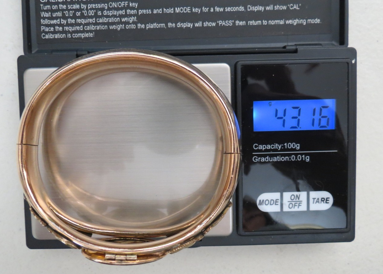 Victorian Gold Filled Bangle Bracelet 43 Grams AC Co Hinged 7.75″ Photo Locket