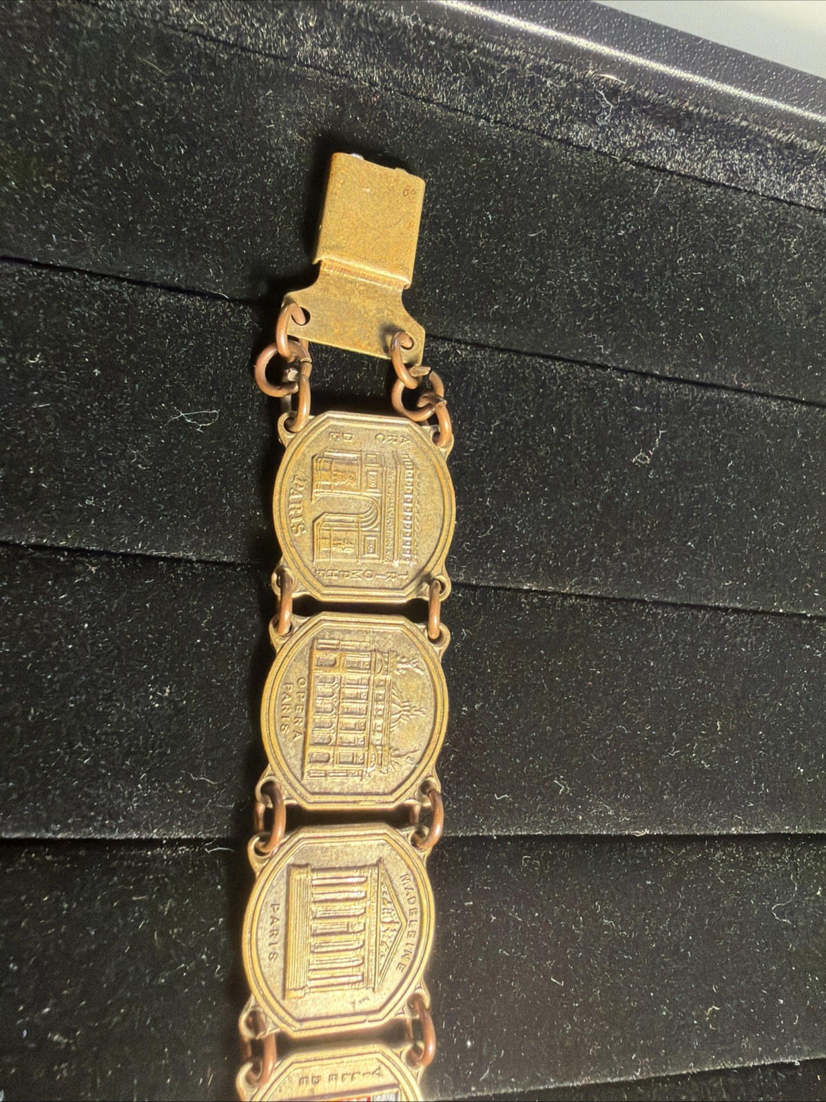Vintage France Silver Tone Panel Souvenir Bracelet Famous Buildings & Monuments