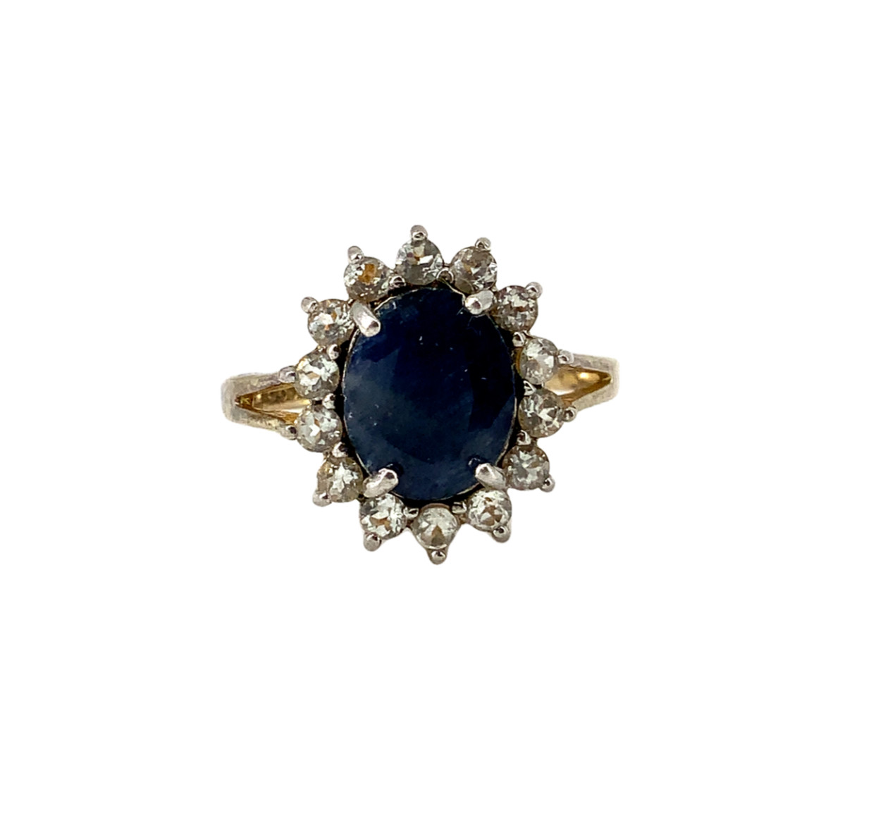 DBJ Sterling Silver Vermeil Genuine Sapphire and Diamond cocktail Ring