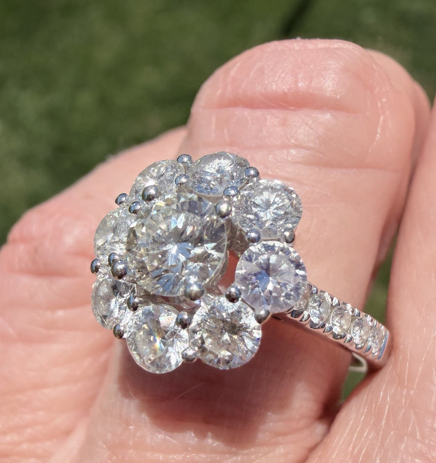 GORGEOUS 18K WHITE GOLD & NATURAL DIAMOND CLUSTER RING 2.29 CTW “JGJ” 6 3/4