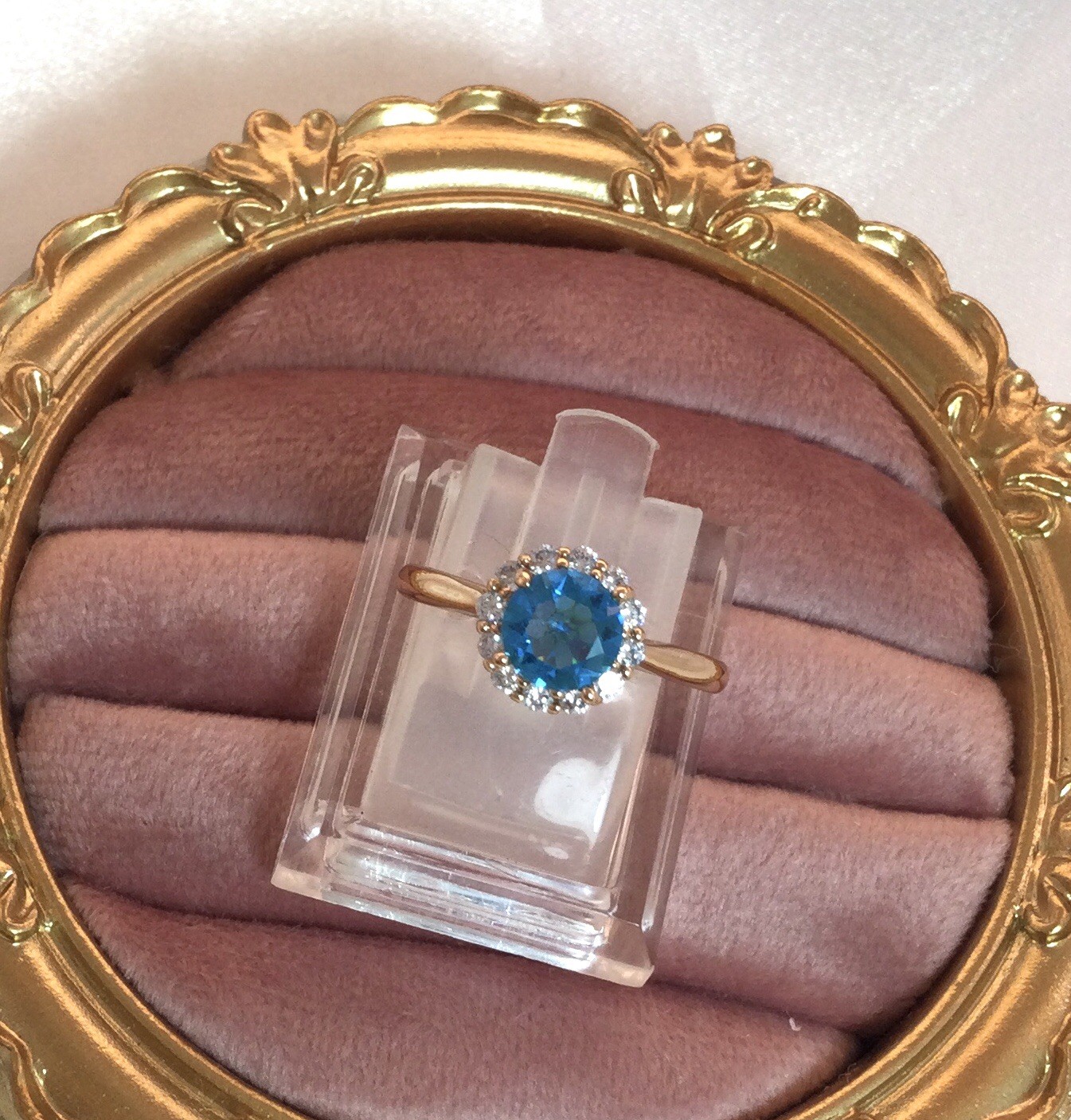Vintage Jewellery Gold Ring Blue Topaz White Sapphires Antique Deco Jewelry P