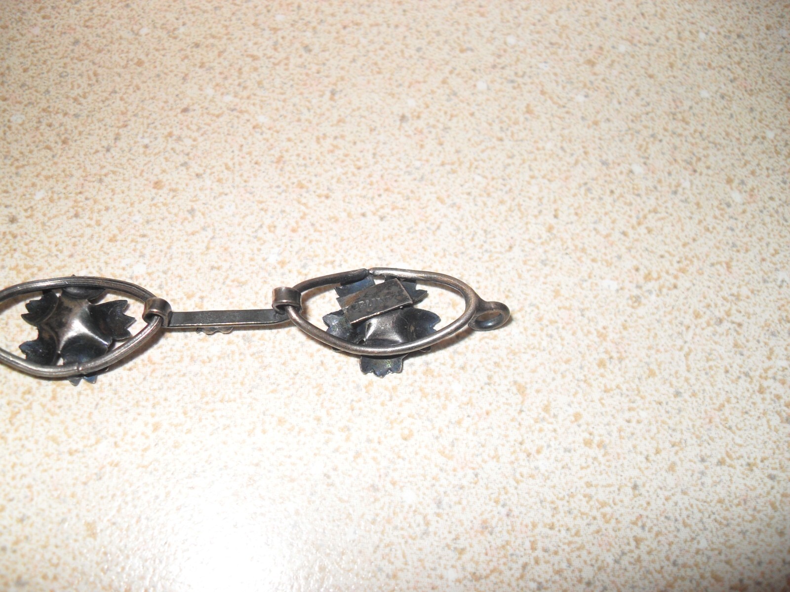 Vtg Sterling Silver Oval Flower Link Bracelet 7 1/2 Inch Art Nouveau Style