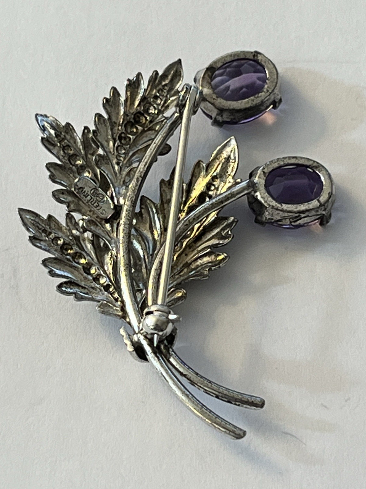 Vintage Binder Bros Sterling Silver Amethyst Floral Bouquet Pin Brooch Signed BB