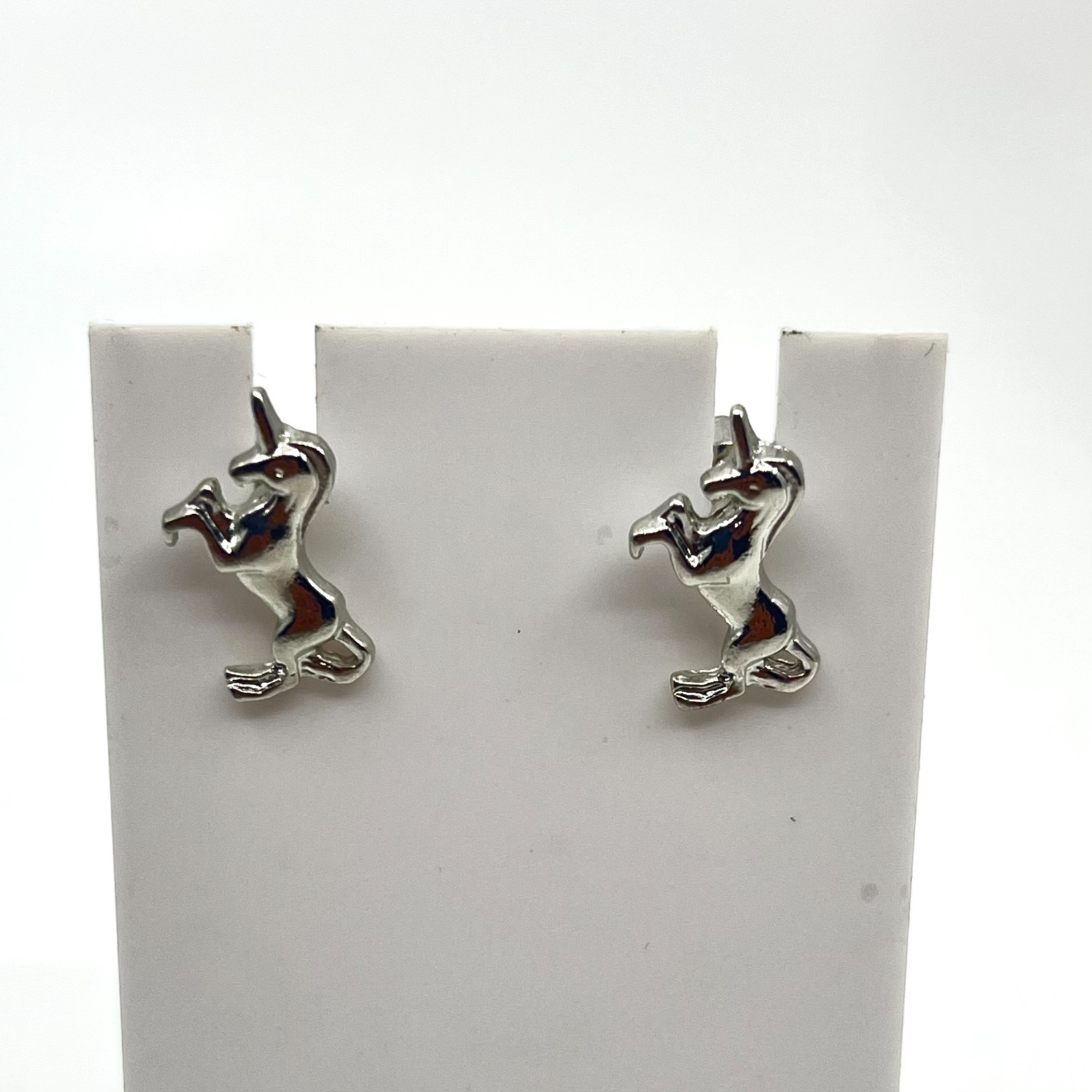 Vintage Silver Tone Prancing Unicorn Stud Earrings Whimsical Fantasy Mythical