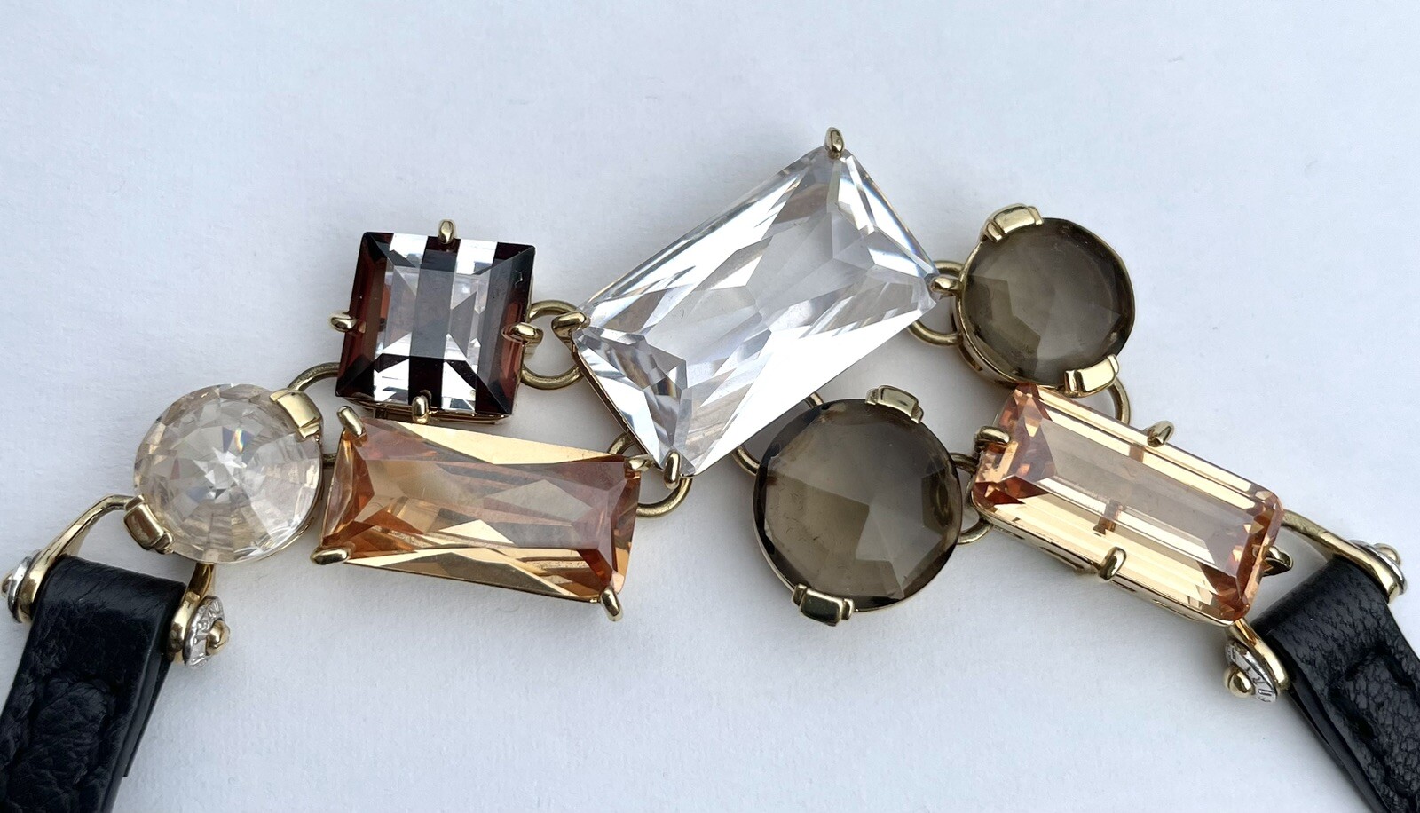 Vintage Bracelet Henri Bendel Gorgeous Stones w Leather Strap