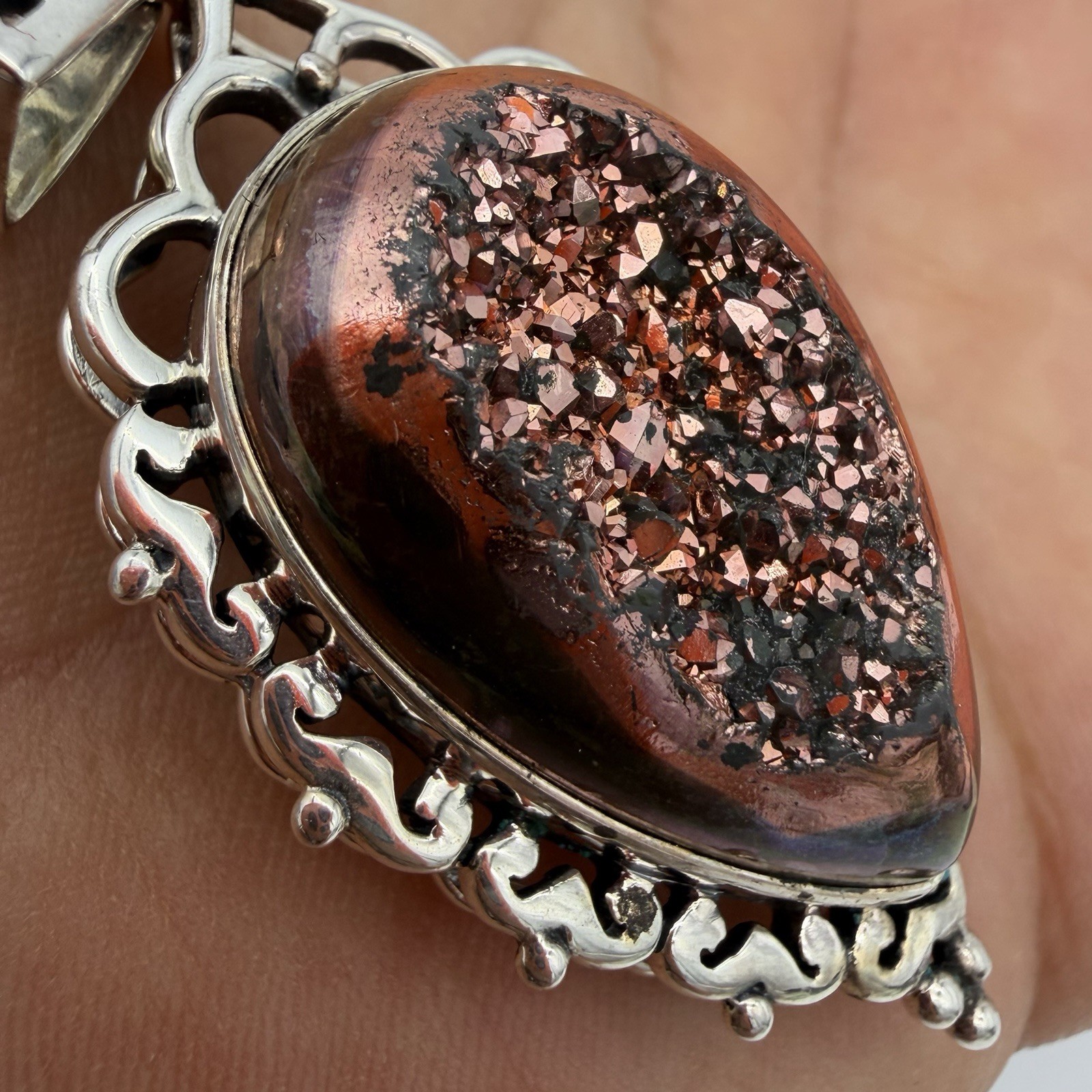 Vtg 925 Sterling Silver Pink Druzy Quartz Pendant 15.9 Signed GS QVC HSN Estate