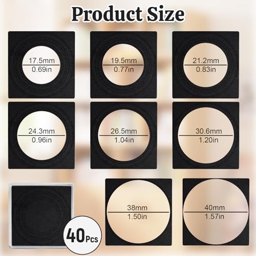 40 Pcs Acrylic Coin Holder, 17.5-40 mm Adjustable Black Gasket 8 Size Silver