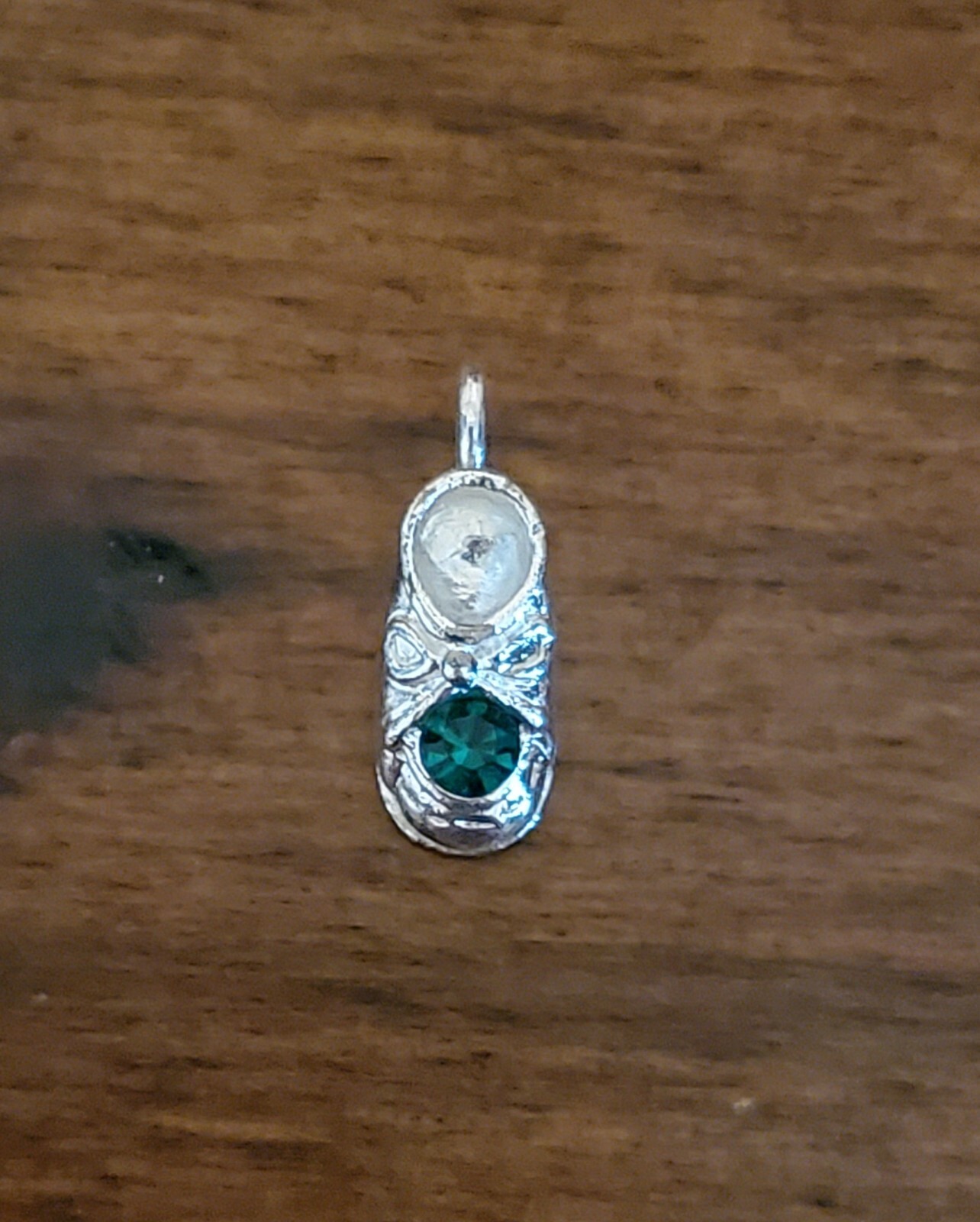 Baby Bootie Birthstone Charm May Simulated Emerald Silvertone New Vintage NOS