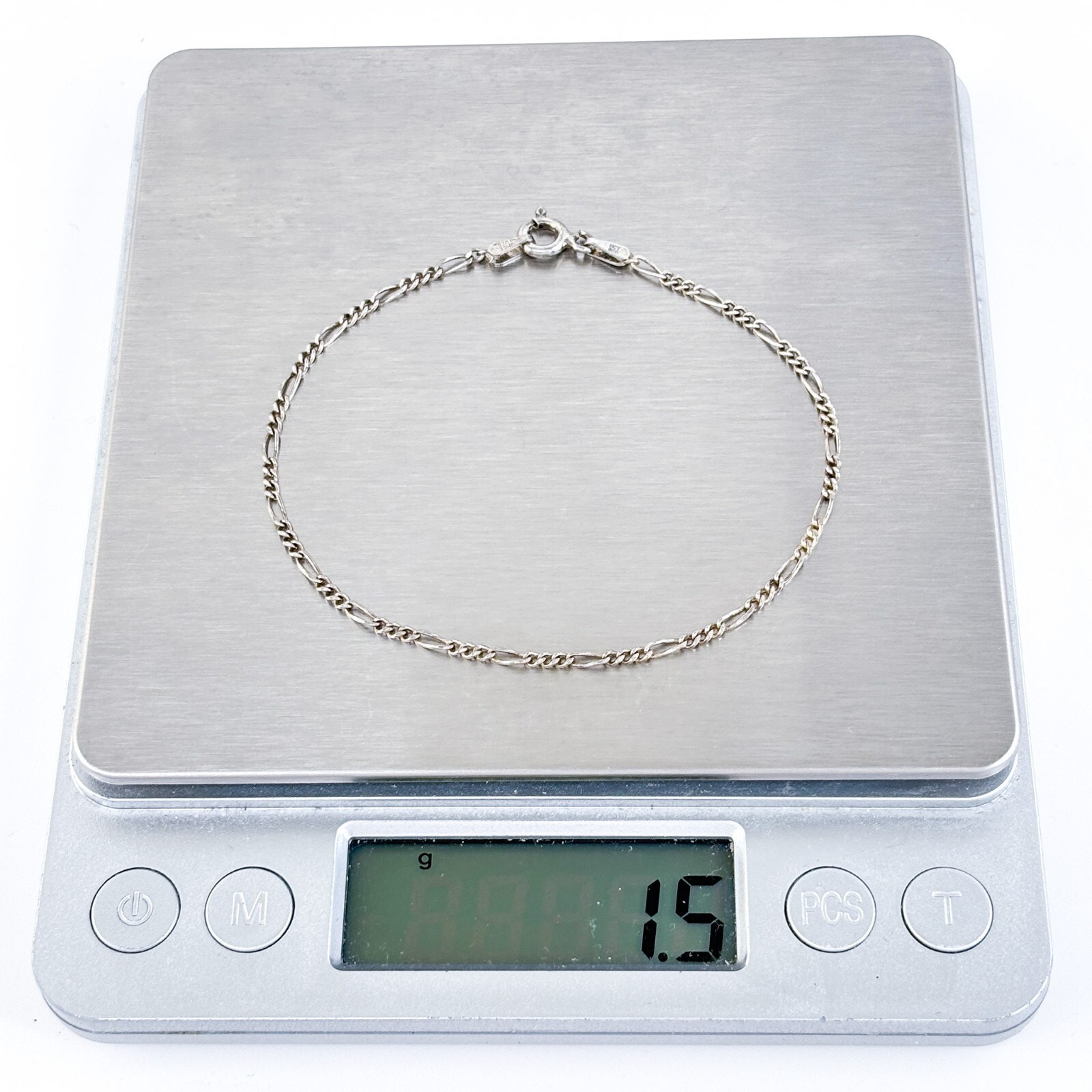 Vintage Italy Sterling Silver 925 Figaro Chain Bracelet 7.25″