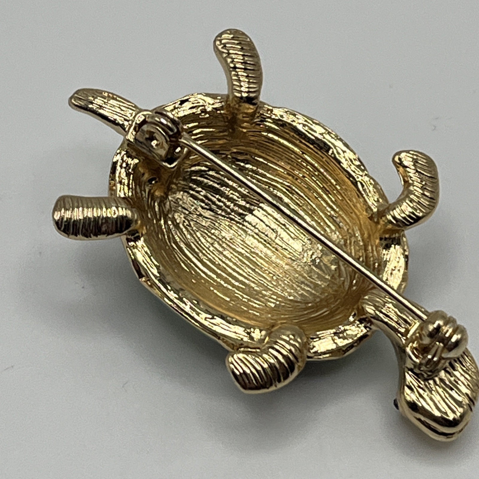 Vintage Enamel Turtle Brooch Gold Tone Green Blue Statement Piece Pin