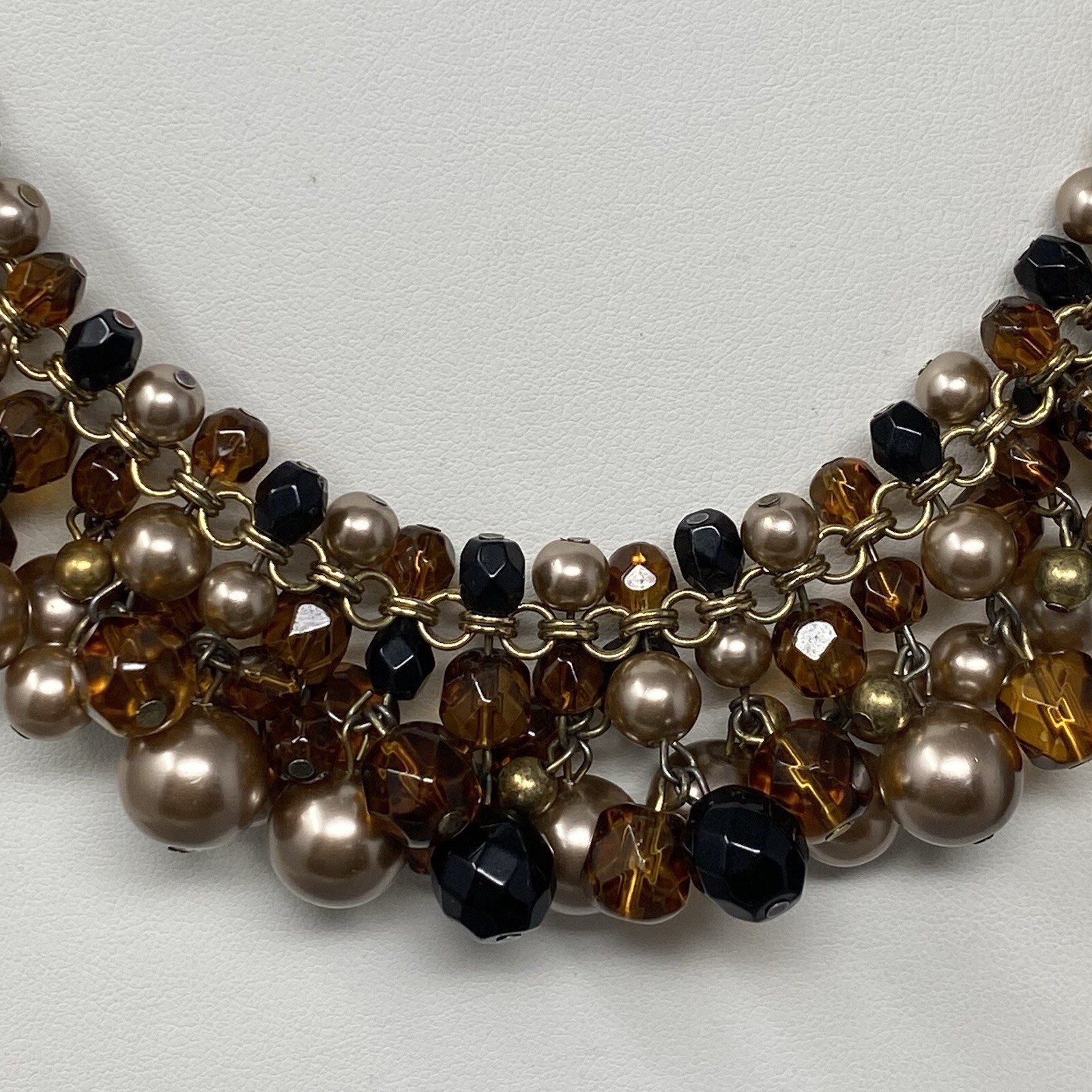 Talbots Fringe Necklace Multicolor Glass Beads Cha Cha Statement Bib Vintage 19″