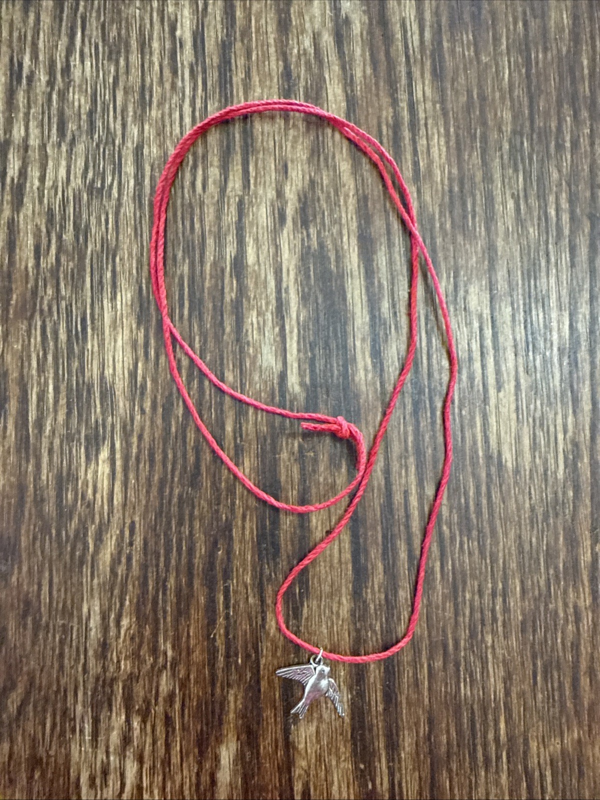 BIRD CHARM Dainty Necklace Hemp Cord Boho FESTIVAL Peace Tibetan Silver Tone
