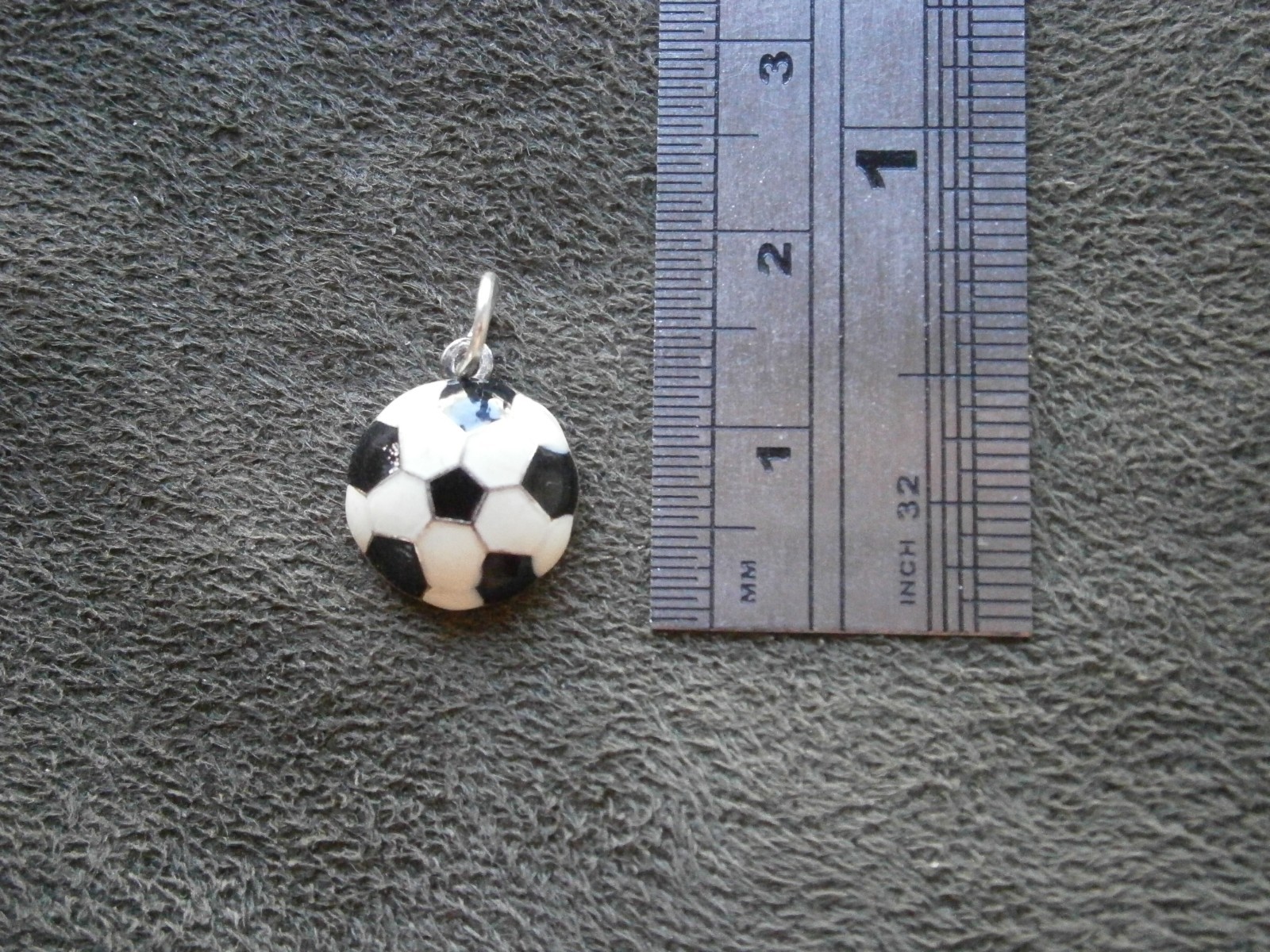 Soccer Football Vintage Half Round Sterling Silver Enamel Bracelet Charm 1.2g