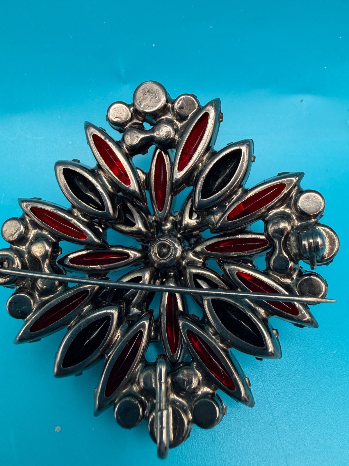 Juliana D&E Brooch/Pendant Vtg Ruby Red & Black Glass Rhinestones Verified 7125