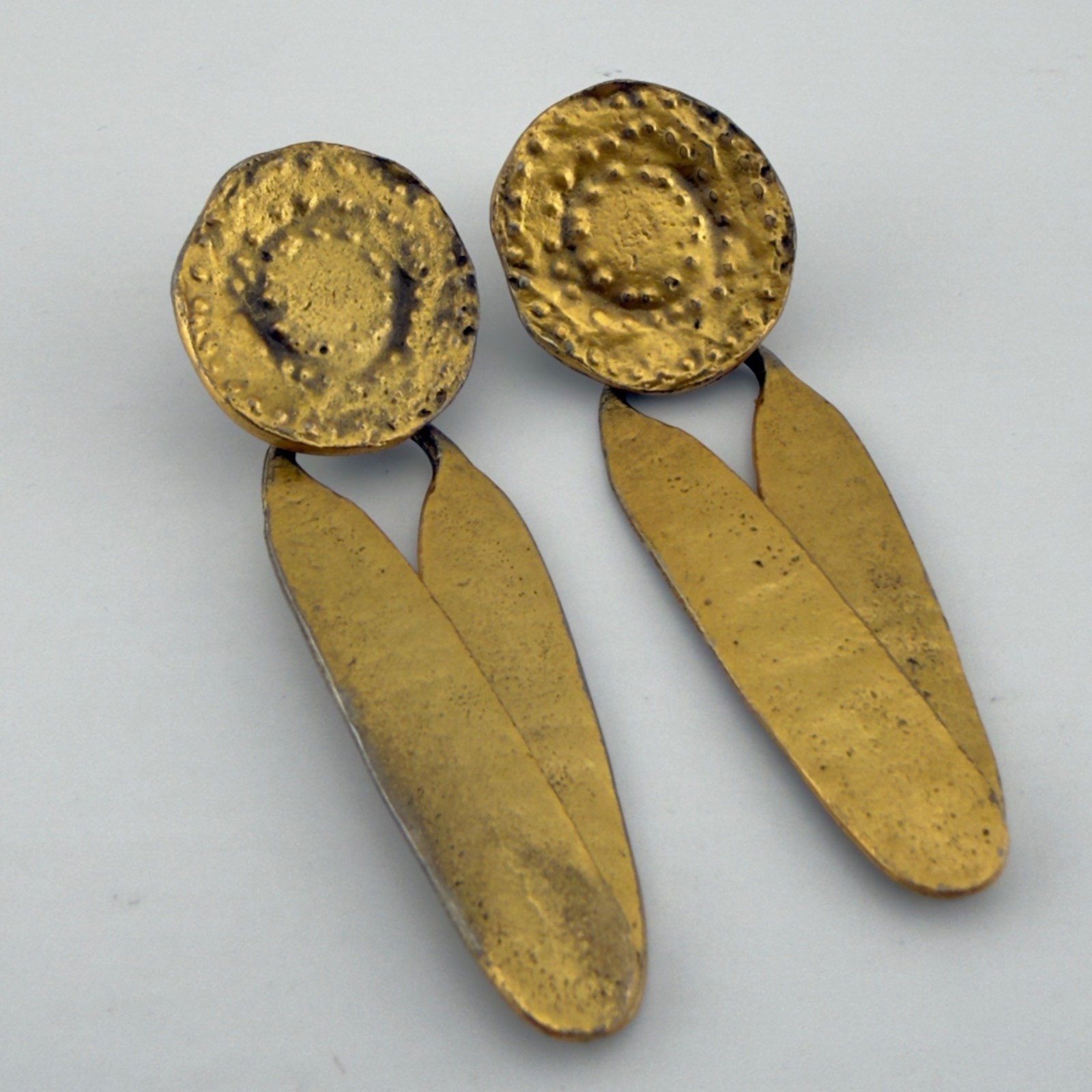 Alva Museum Replica Tribal Walking Sun Clip On Earrings Gold Tone Long Dangle