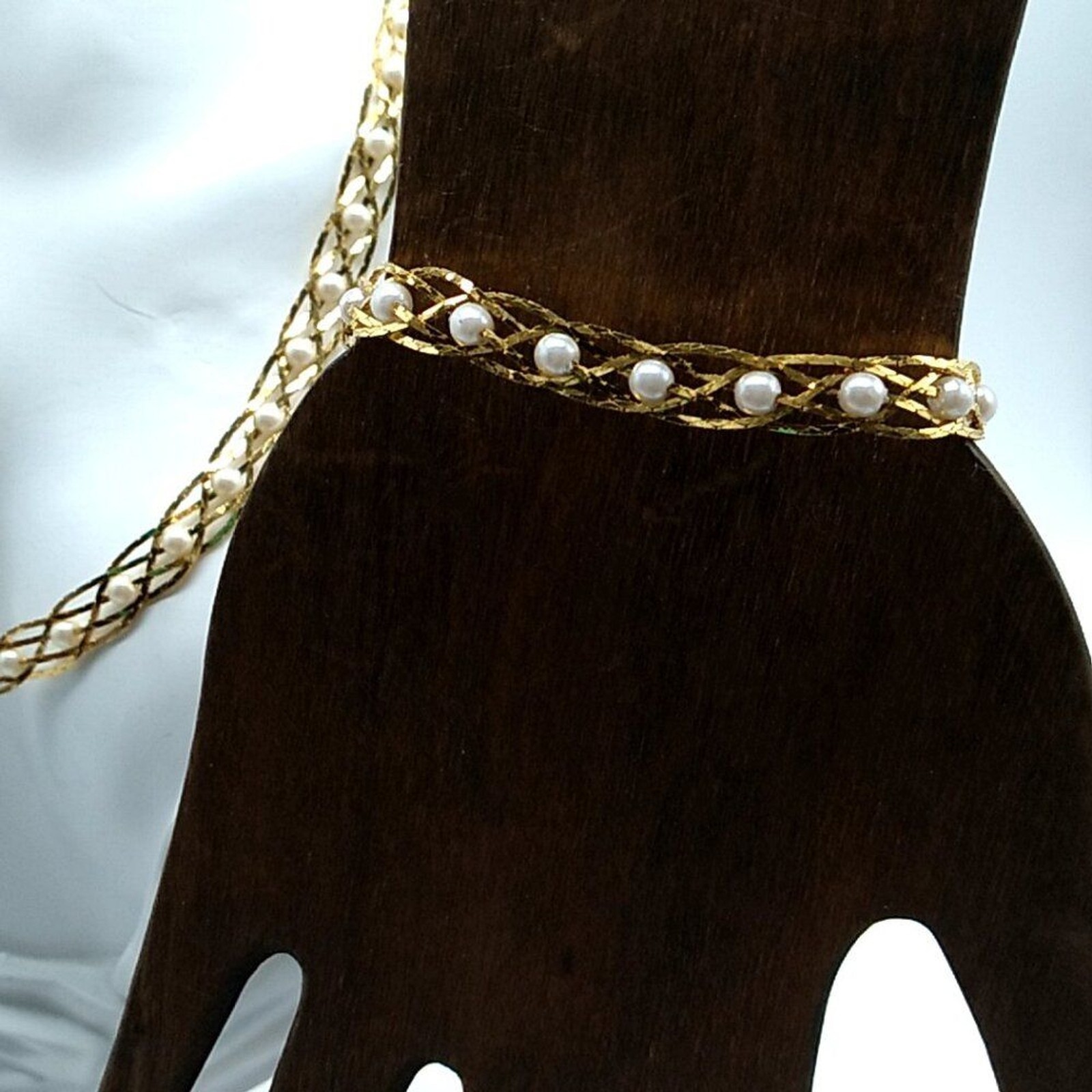 Vintage Avon Convertible Gold-tone Braided Pearl Necklace-Bracelet Silver Plated