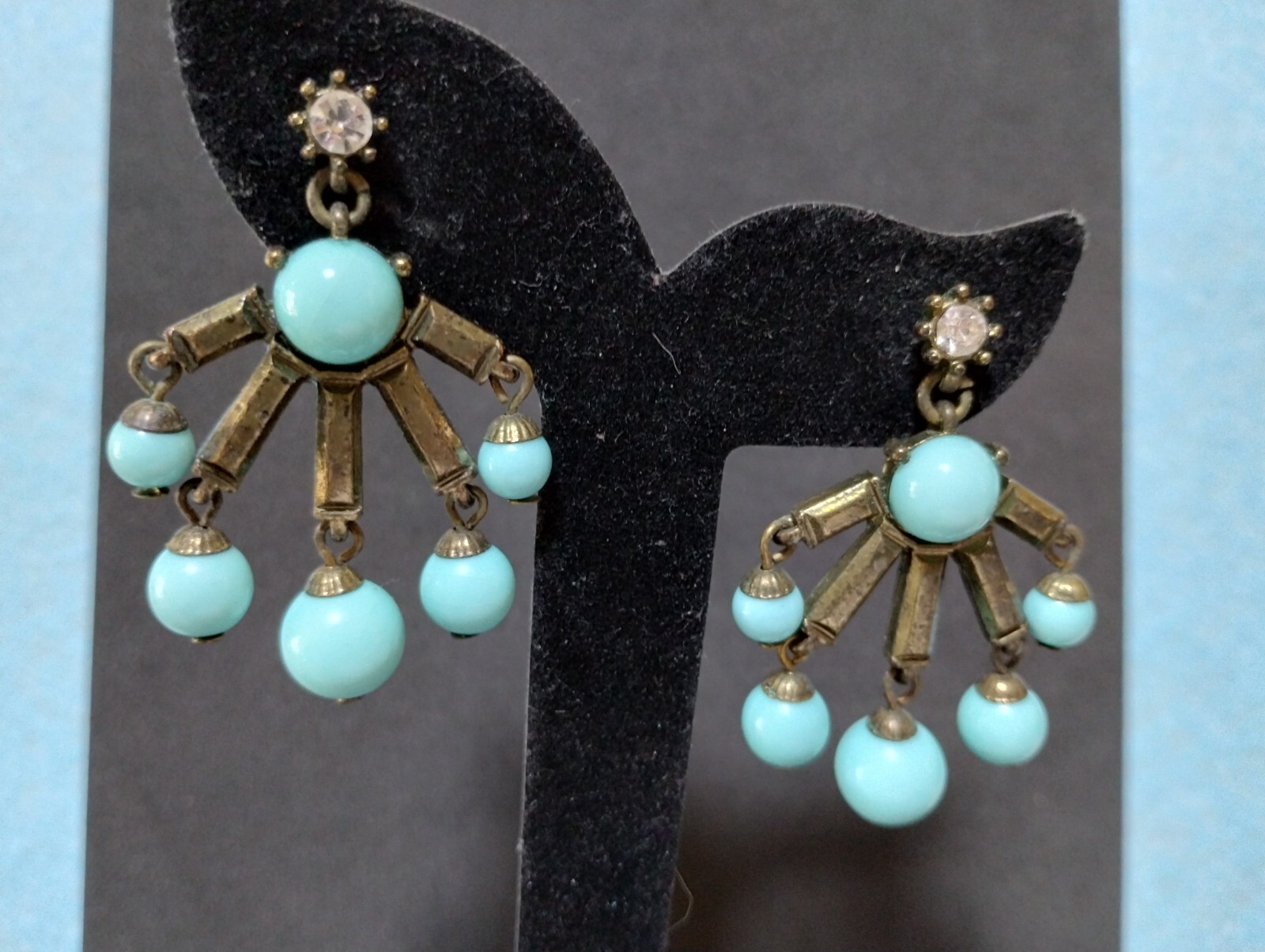 Vintage Light Blue Green (Turquoise like) Chandelier Pierced Earrings by
