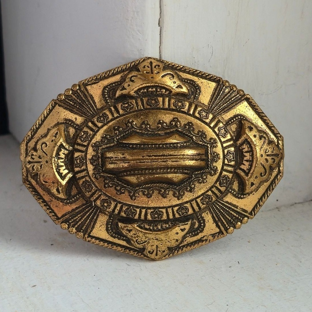 Antique Victorian Revival Gold Tone Ornate Brooch Eastlake Style Statement Pin