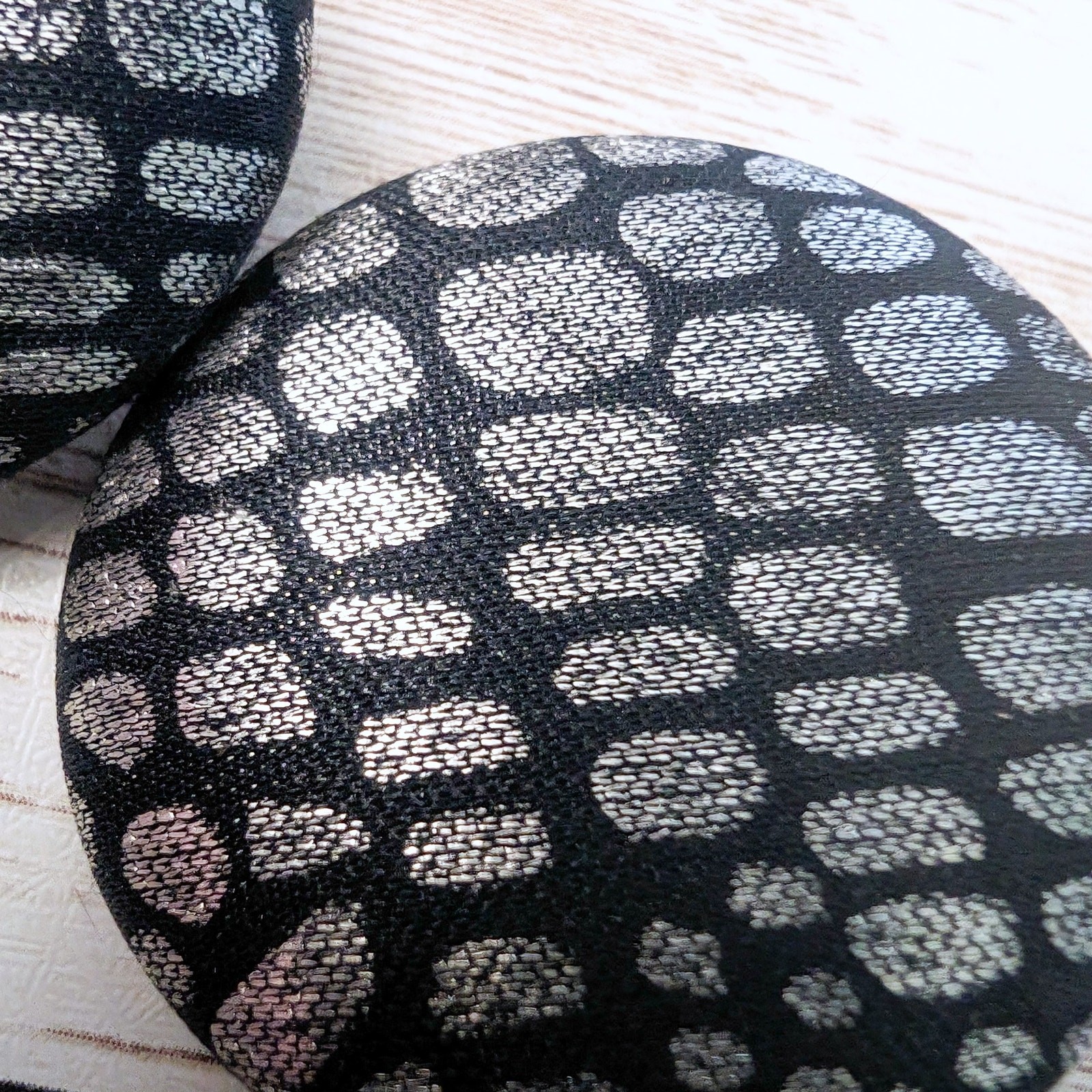 Vintage Clip On Earrings – Large Black with Silver Tone Design