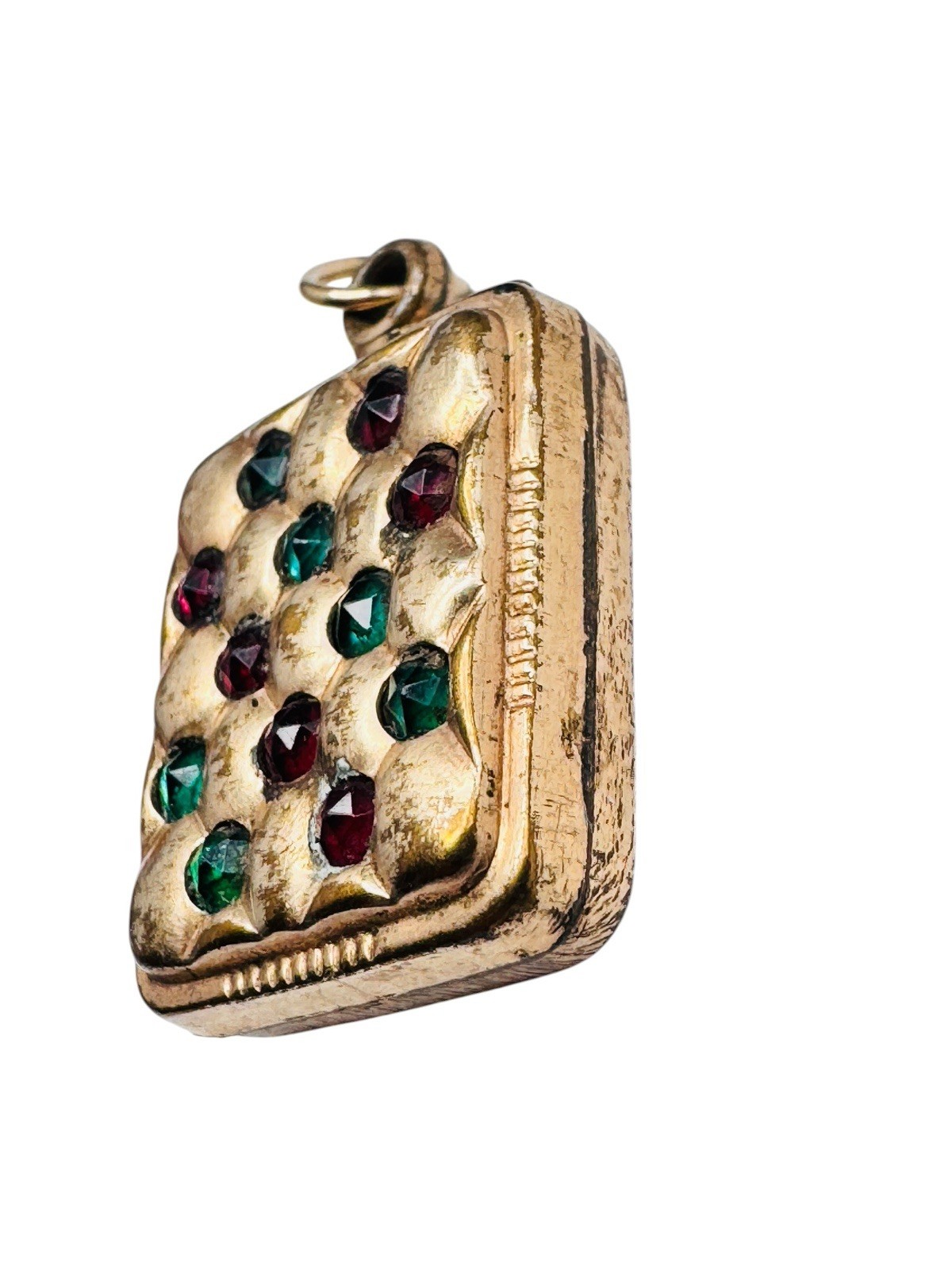 Antique Gold filled Green Red Paste Puffy Pendant