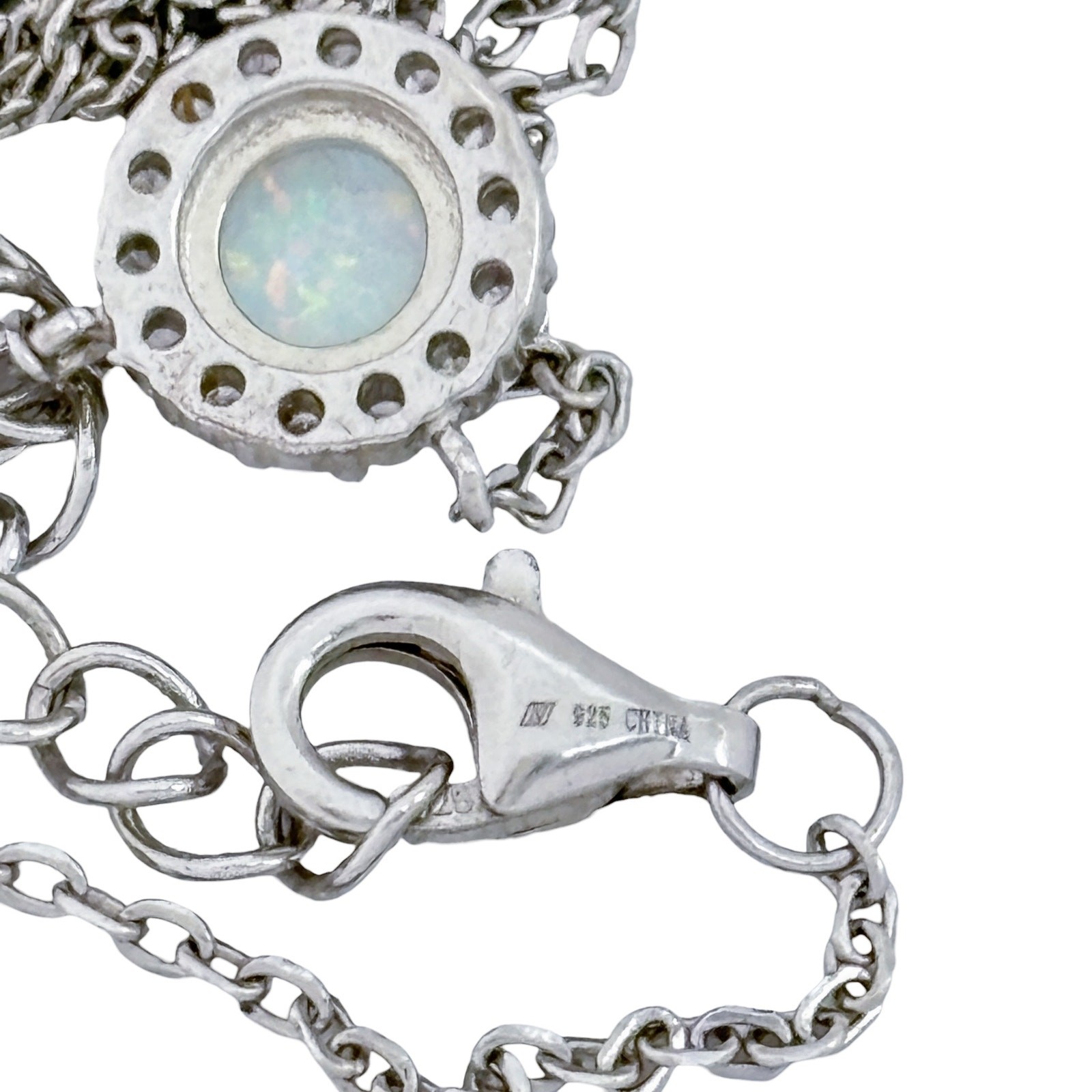 Vintage Sterling Silver 925 Halo Pendant Station Necklace 16″-18″